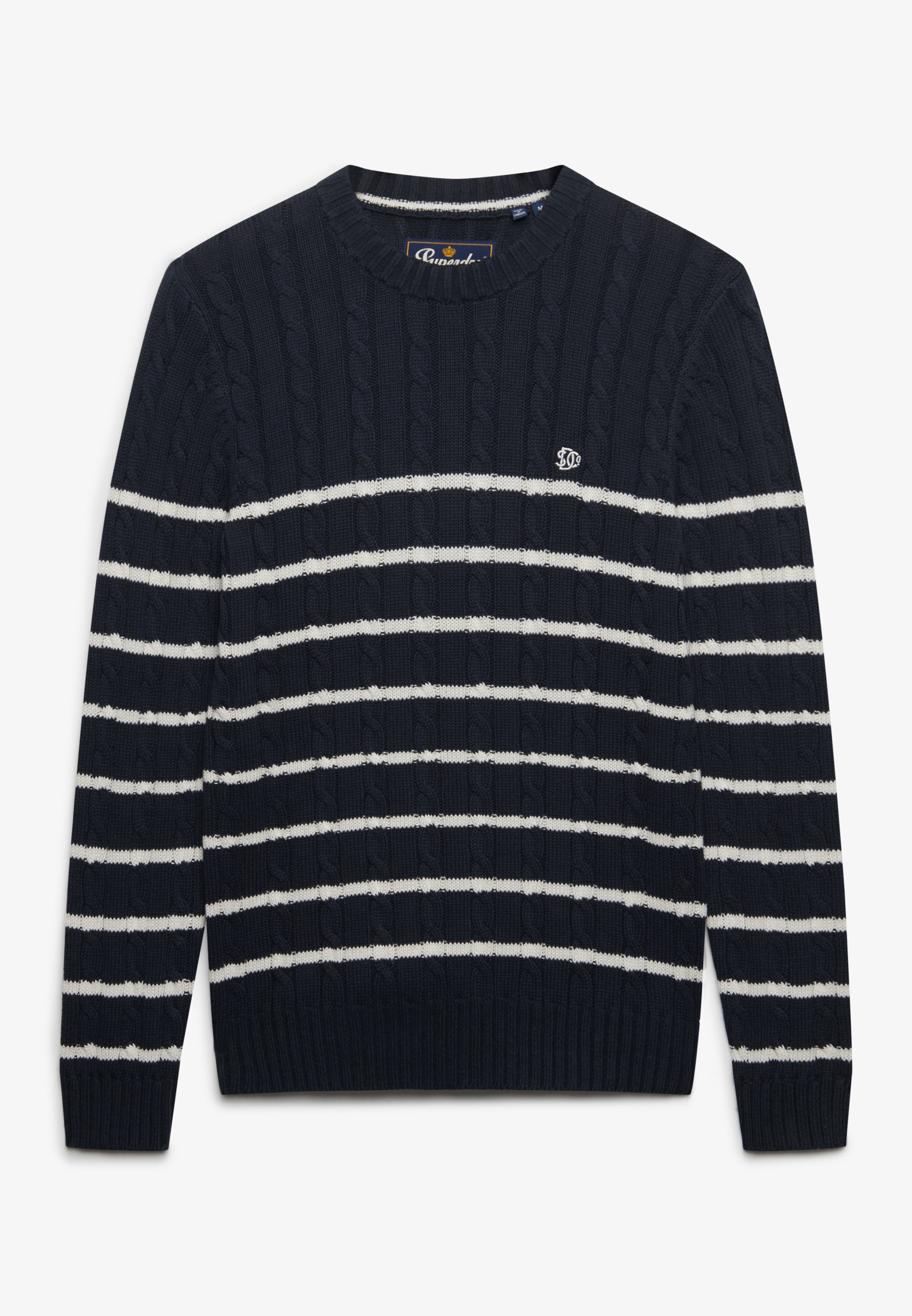 Superdry Pull à col rond »COTTON STRIPE CABLE JUMPER« Baumwolle, slim fit