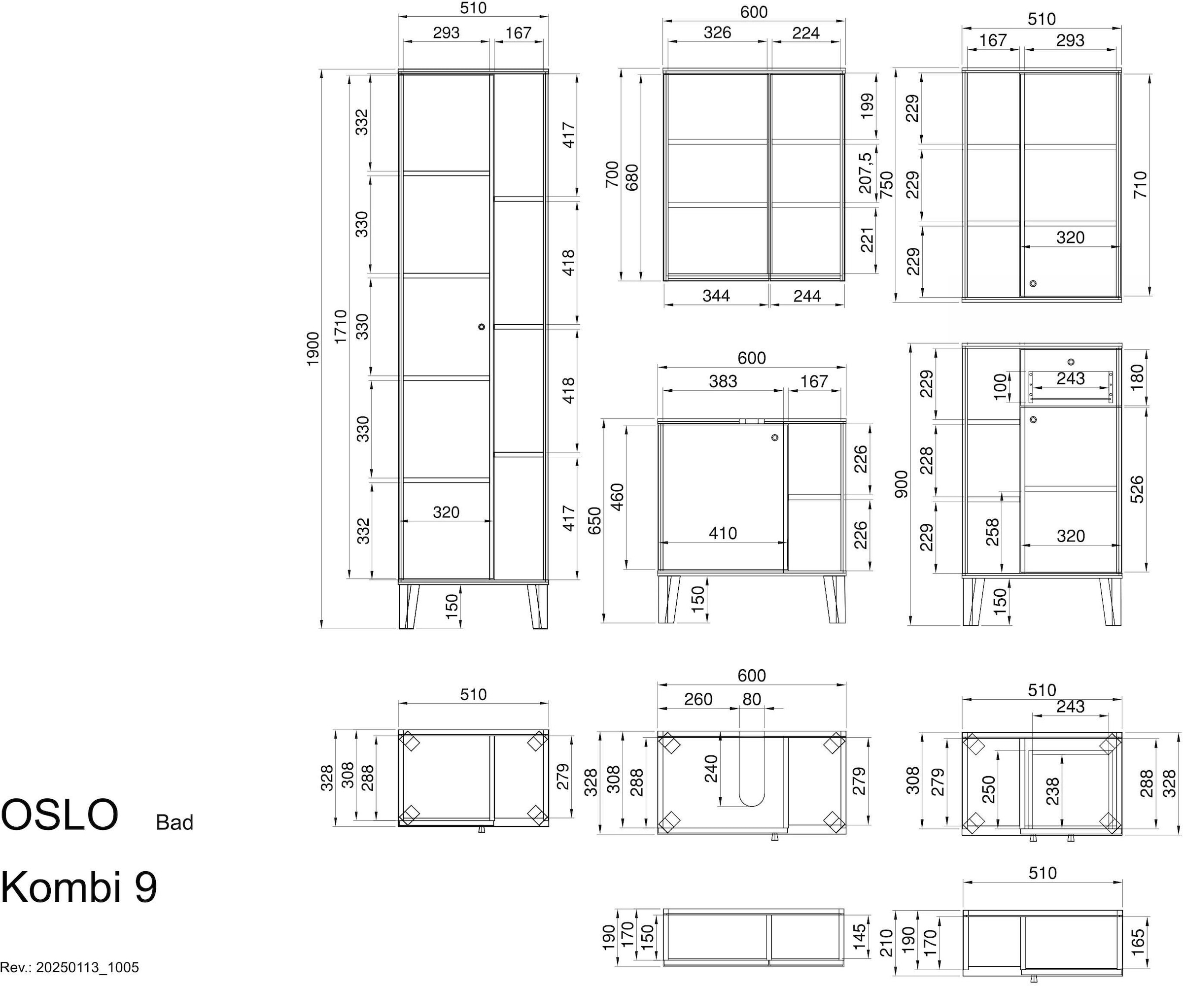 INOSIGN Badmöbel-Set »OSLO, Bad im skandinavischen Design, 5-teiliges Badezimmer« Set, 5 Stk. tlg.