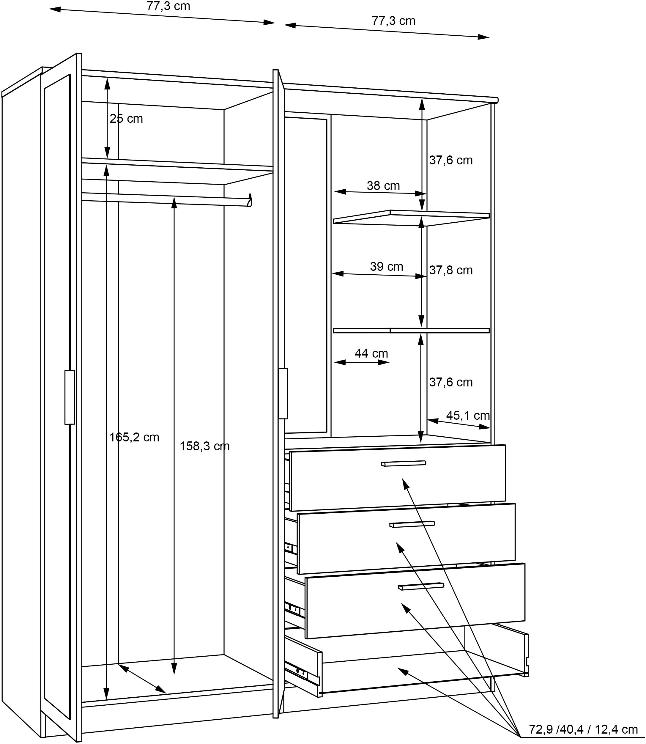 FORTE Vestiaire compact L/H/P 159,3/203,4/52,7 cm, rangement optimal