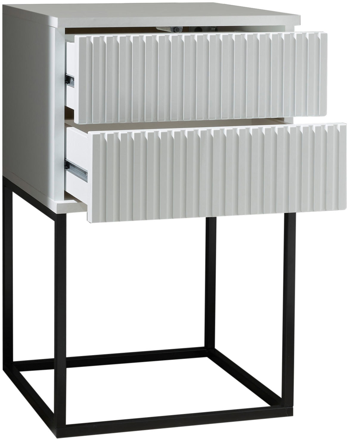 Schlafkontor Table de nuit »Marle Nachtkonsole, Nachtkästchen auf Metall-Fussgestell« Schubkasten in Rillenoptik auf schwarzem Metallgestell