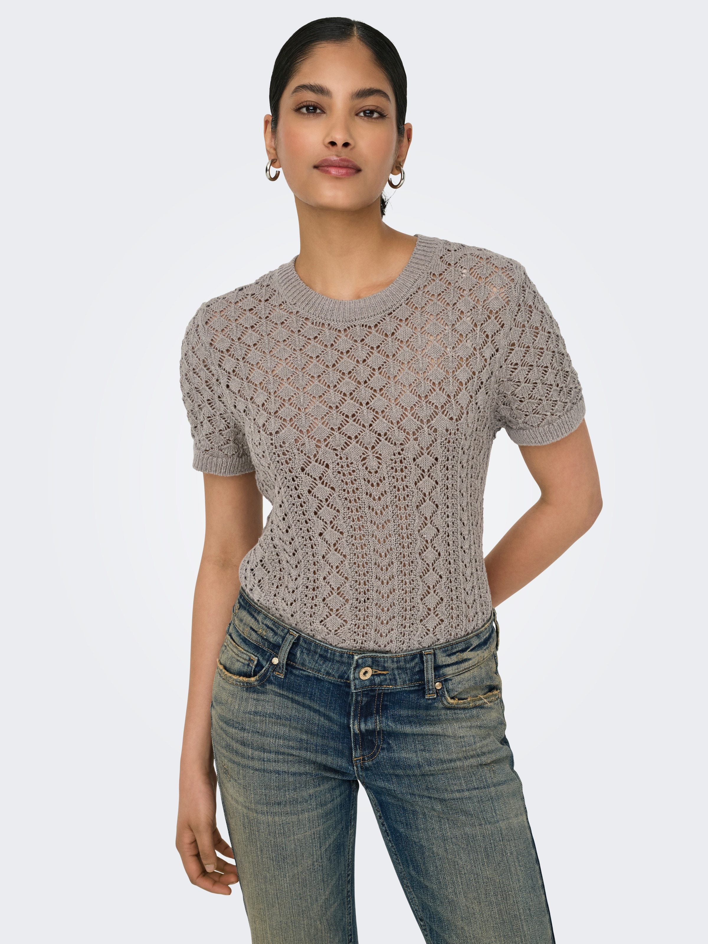 ONLY Kurzarmpullover »ONLSAGA LIFE SS O-NECK KNT NOOS« Baumwollmischung, regular fit