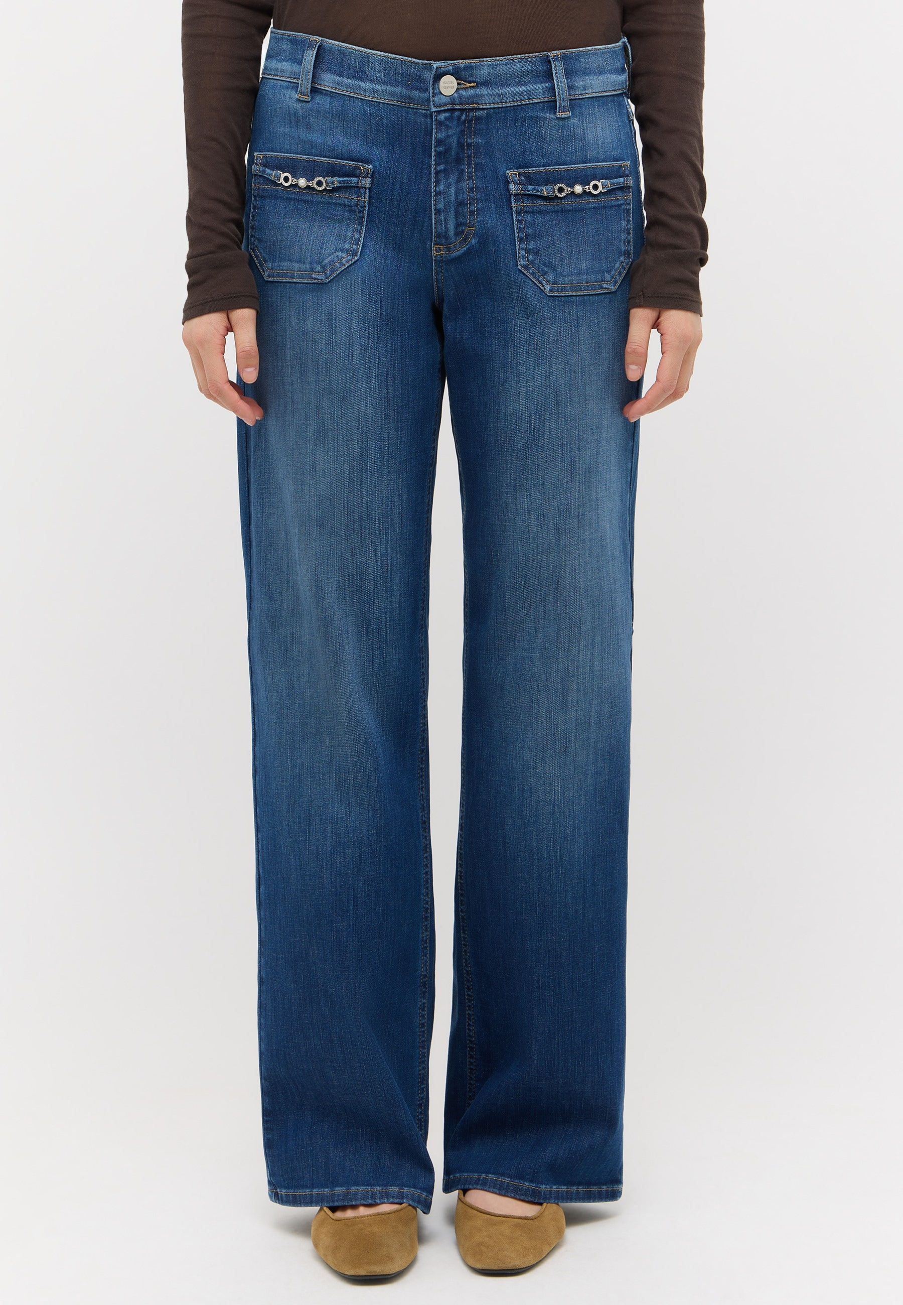 ANGELS Jeans droit »LIZ GLORY« Pantalon jambe large, avec éléments décoratifs sur les poches avant,