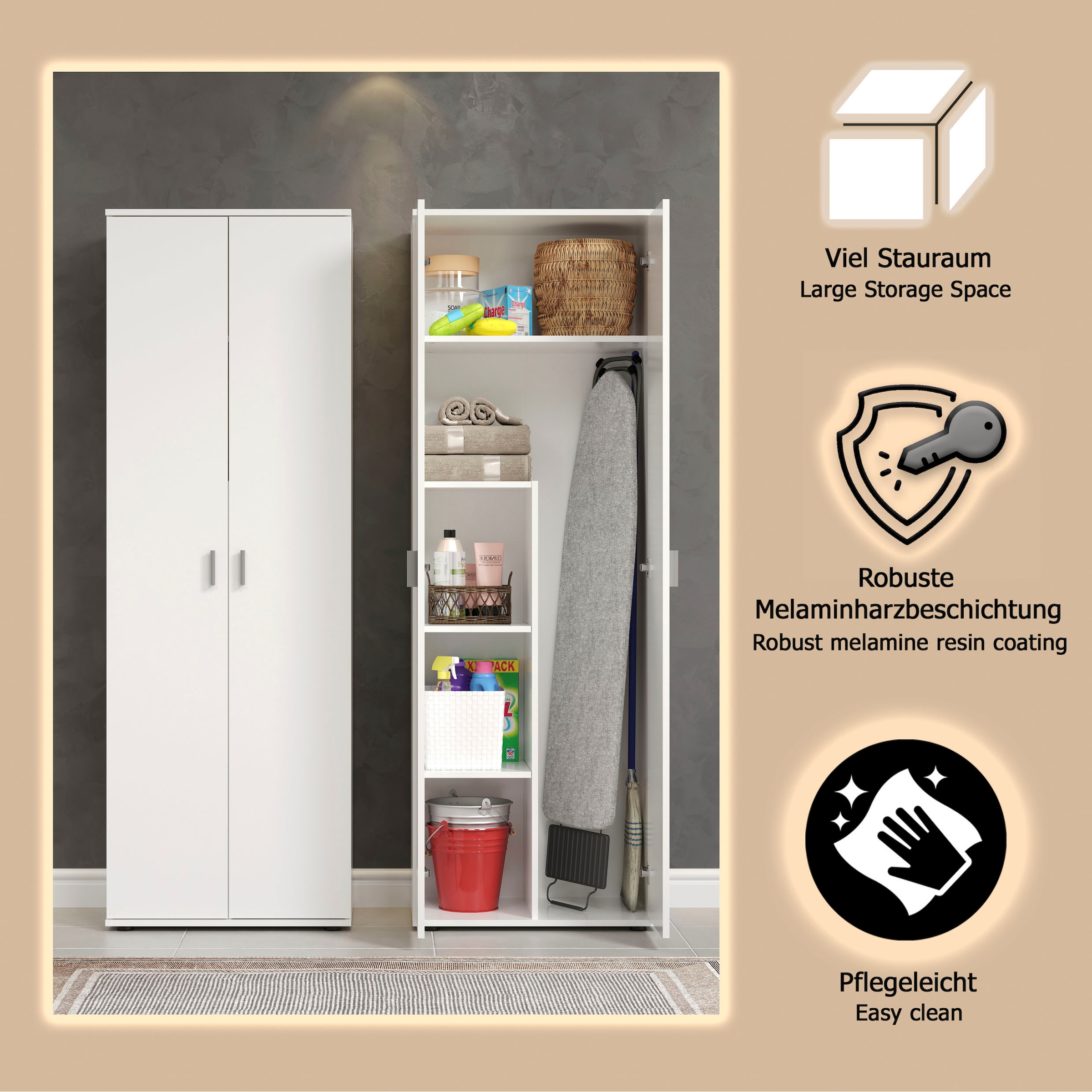 Home affaire Armoire multi-usages »Jersey« 1 cuis tlg. Besenschrank mit cleverer Innenaufteilung – (B/T/H) 60/35/176 cm