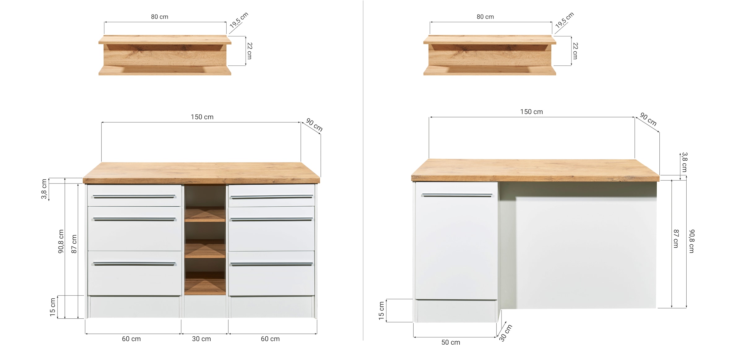 RESPEKTA Ilot de cuisine »Gabriel« largeur 150 cm, avec soft-close