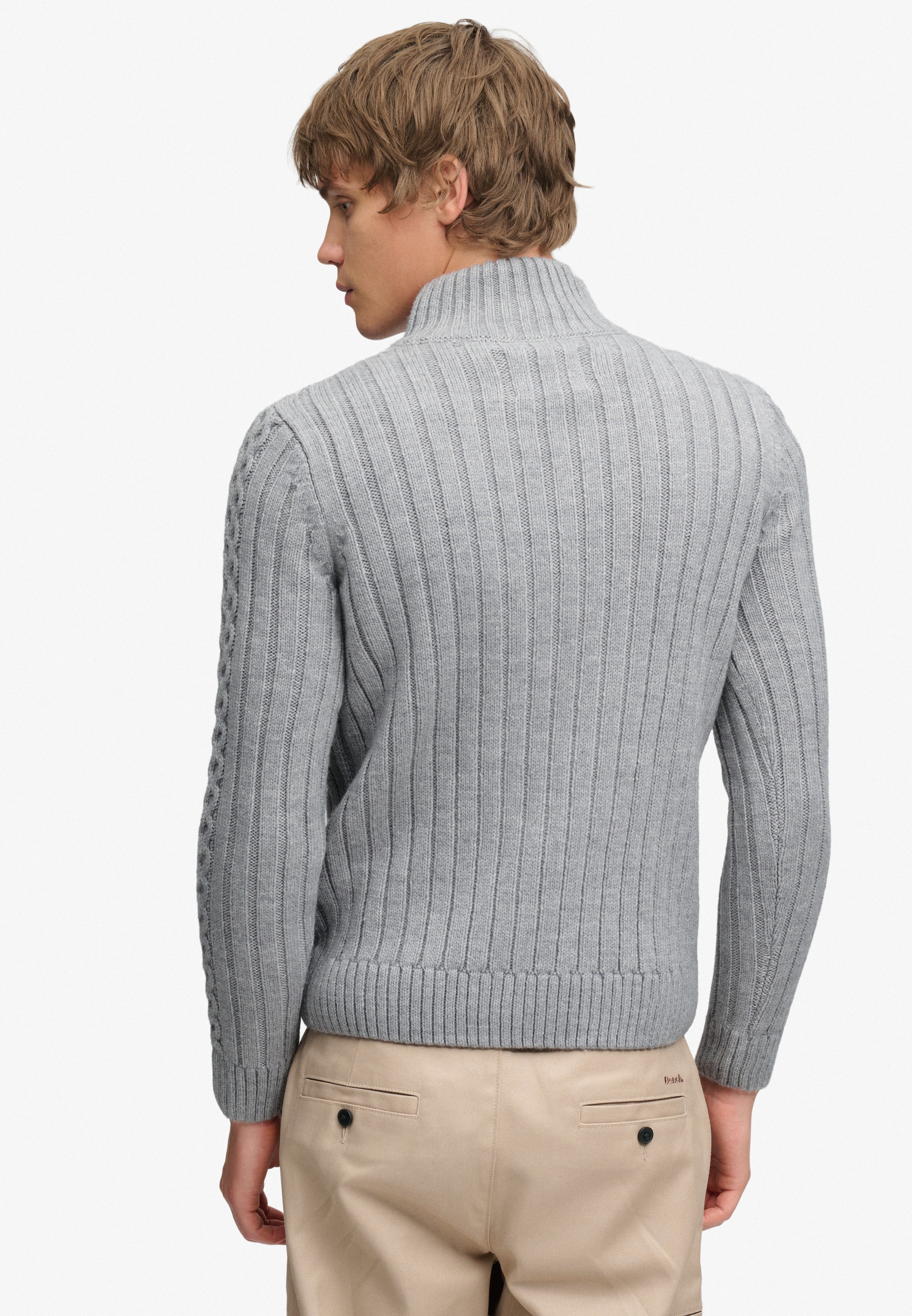 Superdry Pull en tricot »JACOB CABLE HALF ZIP KNIT« Mélange de matières, coupe slim