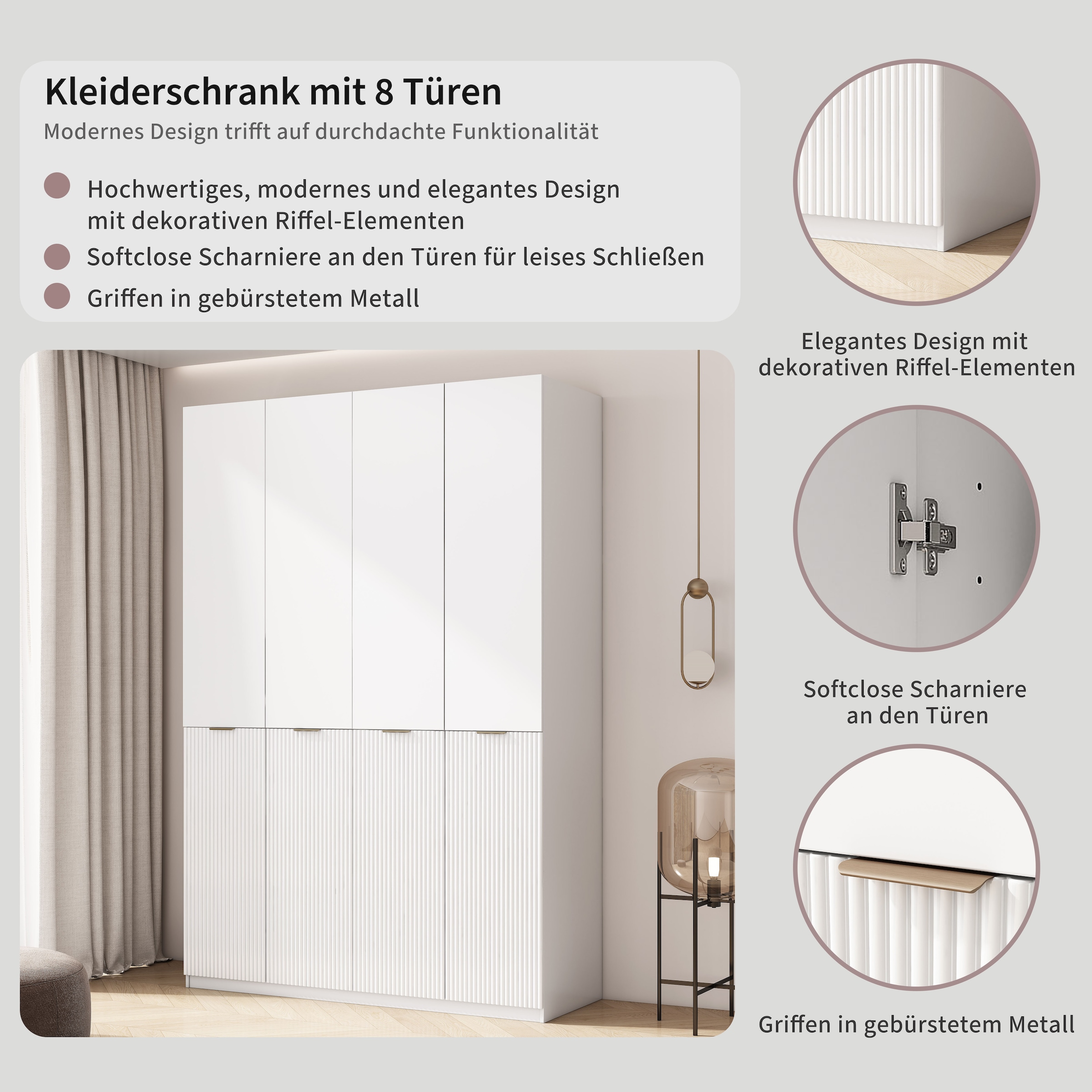 GOODproduct Kleiderschrank »Jorella Schlafzimmerschrank Garderobe mit Softclose« eleganter Schlafzimmerschrank Rillendesign Trend Breite 161cm