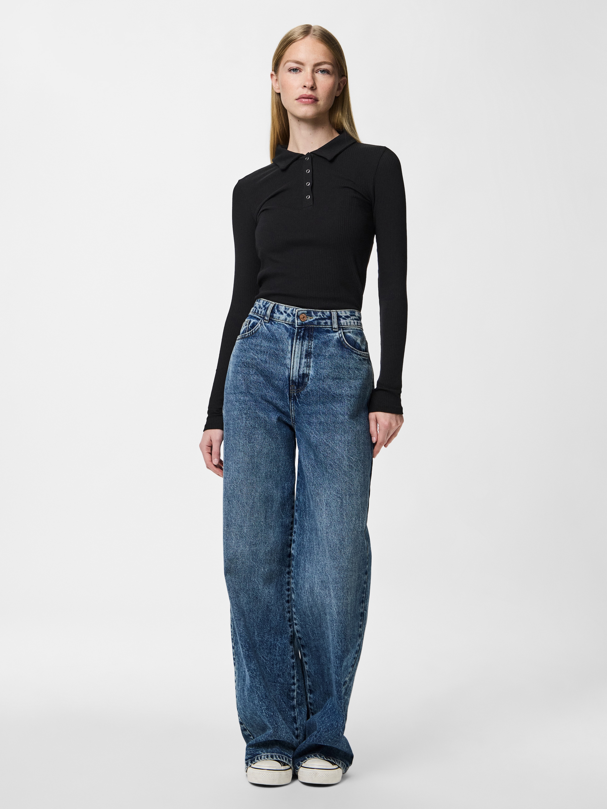 pieces Polo à manches longues »PCKITTE LS POLO TOP JRS NOOS« mit gerippter Struktur