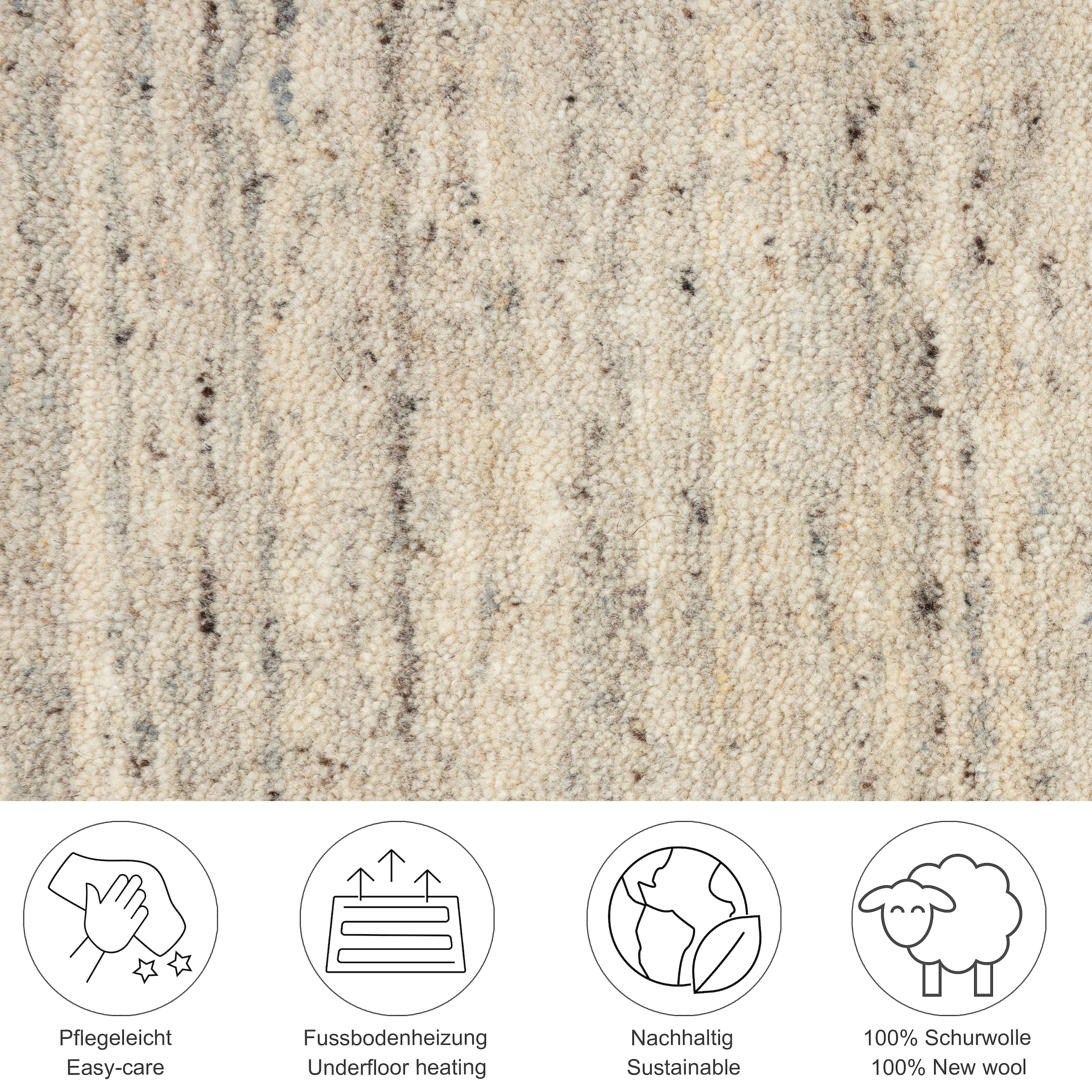 THEKO Tapis en laine »Pure UNI« Rond 14 mm Höhe Handwebteppich, meliert, reine Wolle, handgewebt