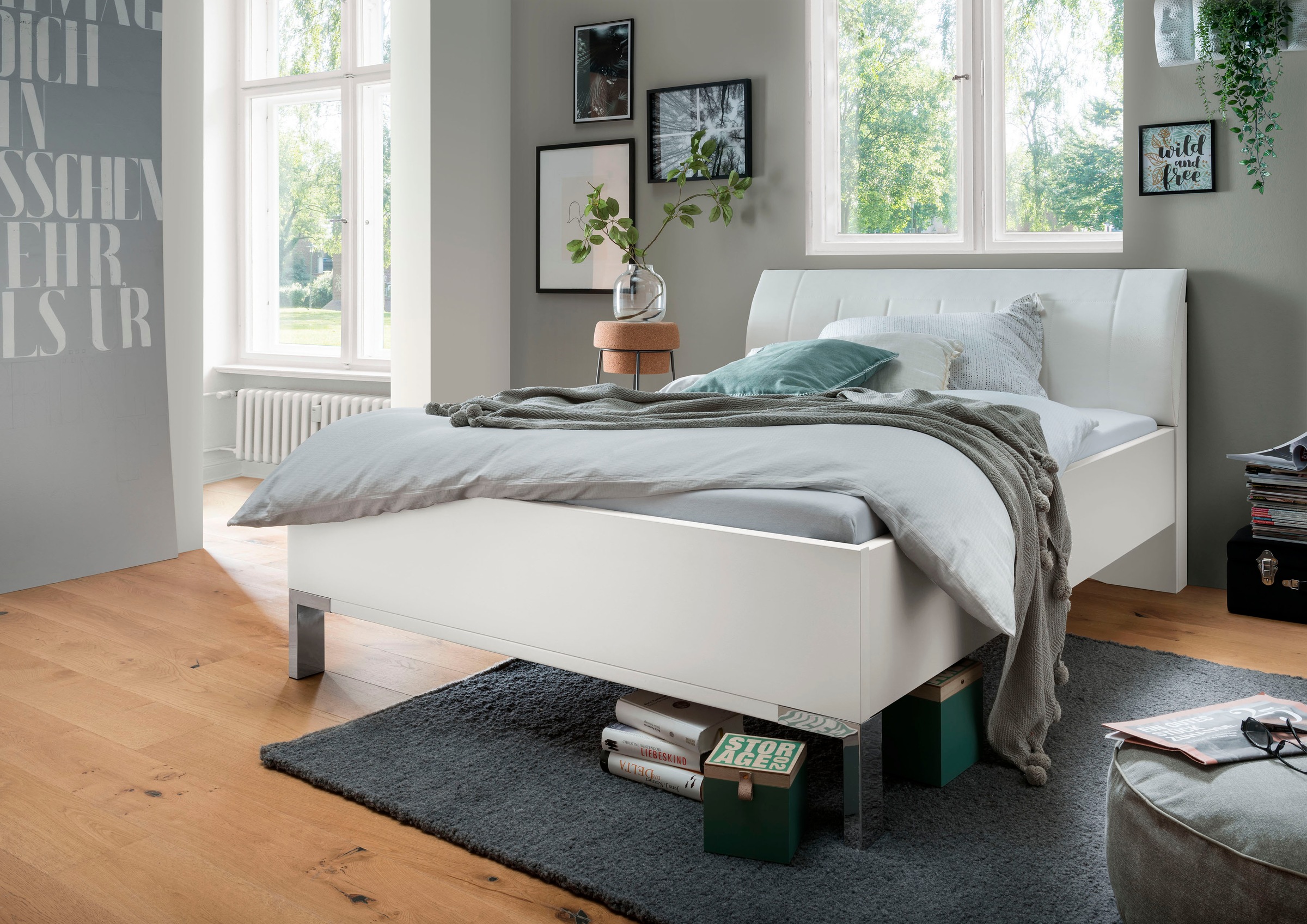WIEMANN Lit futon »Monaco, Bettgestell, Bettrahmen, komfortables Polsterkopfteil« réglage 4 positions de hauteur de couchage, MADE IN GERMANY,  Tête de lit rembourrée en simili cuir, différentes tailles, hauteur confort
