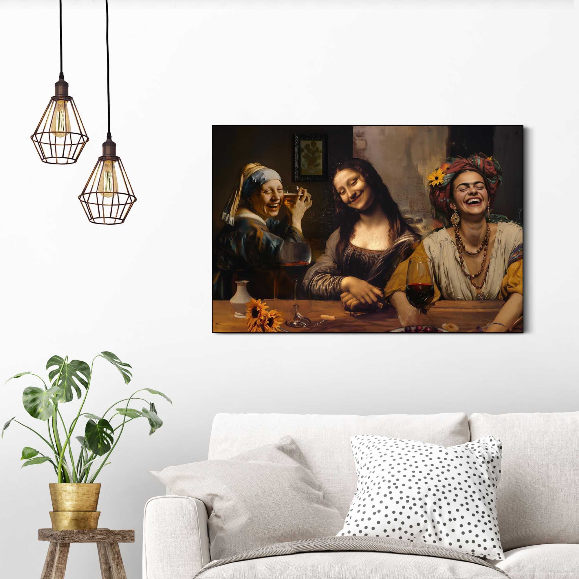 Reinders! Wandbild »Girls Night Out« Home Office - Perlenmädchen - Mona Lisa - Frida Kahlo - Braun - MDF