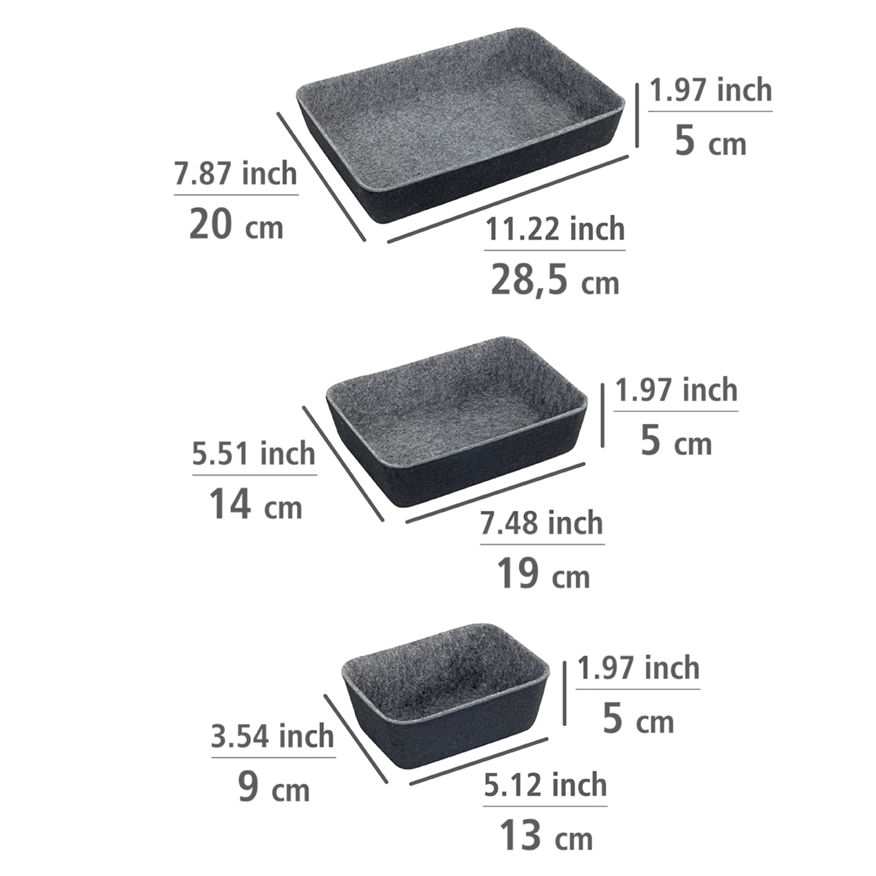 WENKO Organiseur boîtes de rangement pour tiroirs, 3 tailles, feutre polyester recyclé