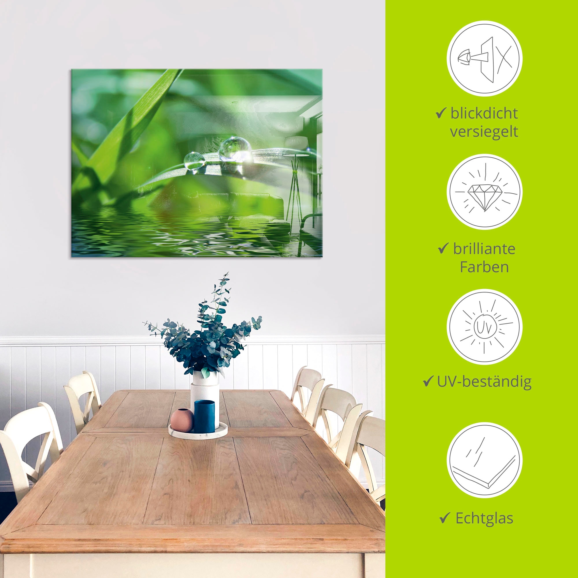 Artland Glasbild »Grüner Hintergrund mit Gras« Gräser 1 Stk. tlg. in verschiedenen Grössen