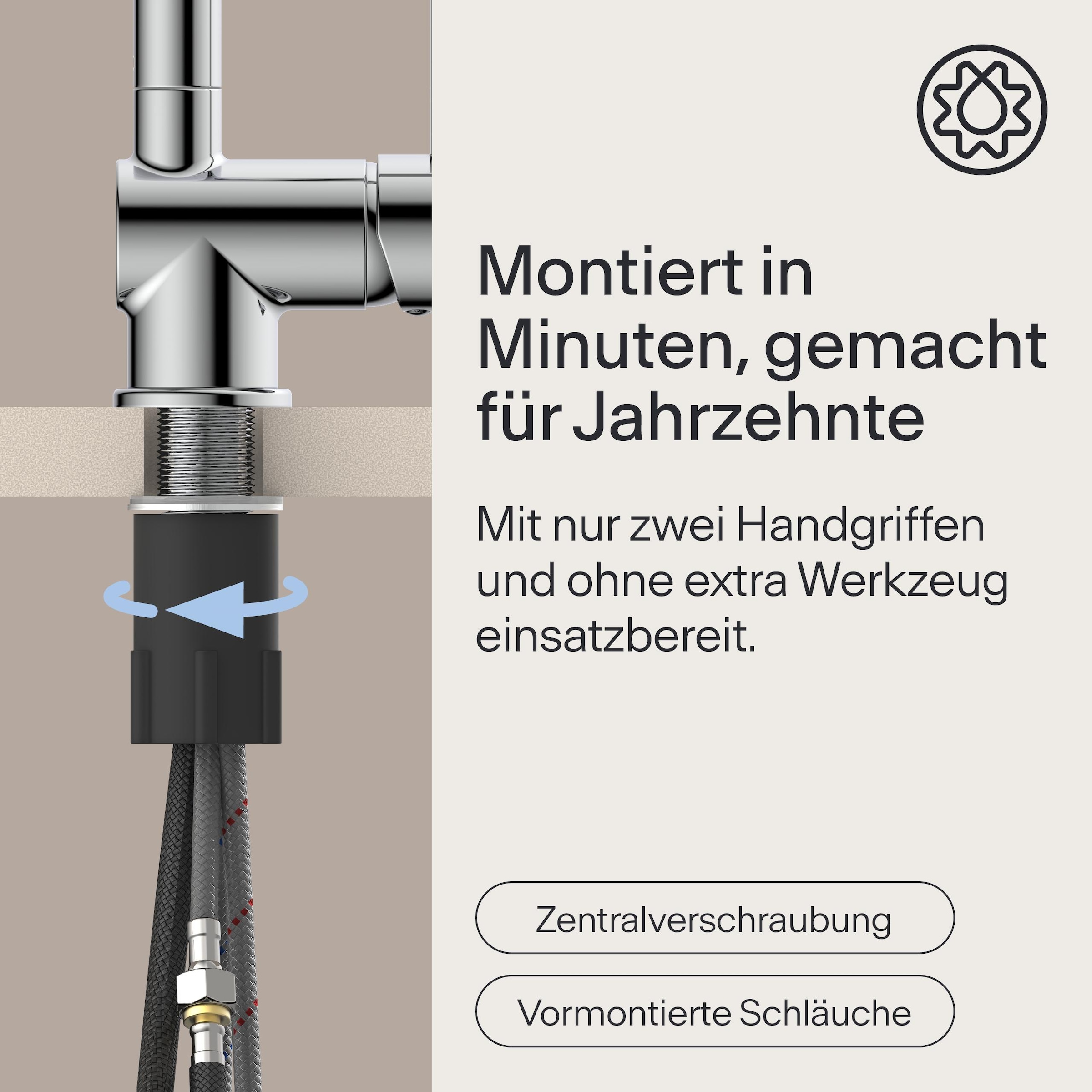 WASSERWERK Robinet d'évier »WK 4, Wasserhahn, Küche, Einhebelmischer« pivotant à 360°, fonction Cold-Start, extractible