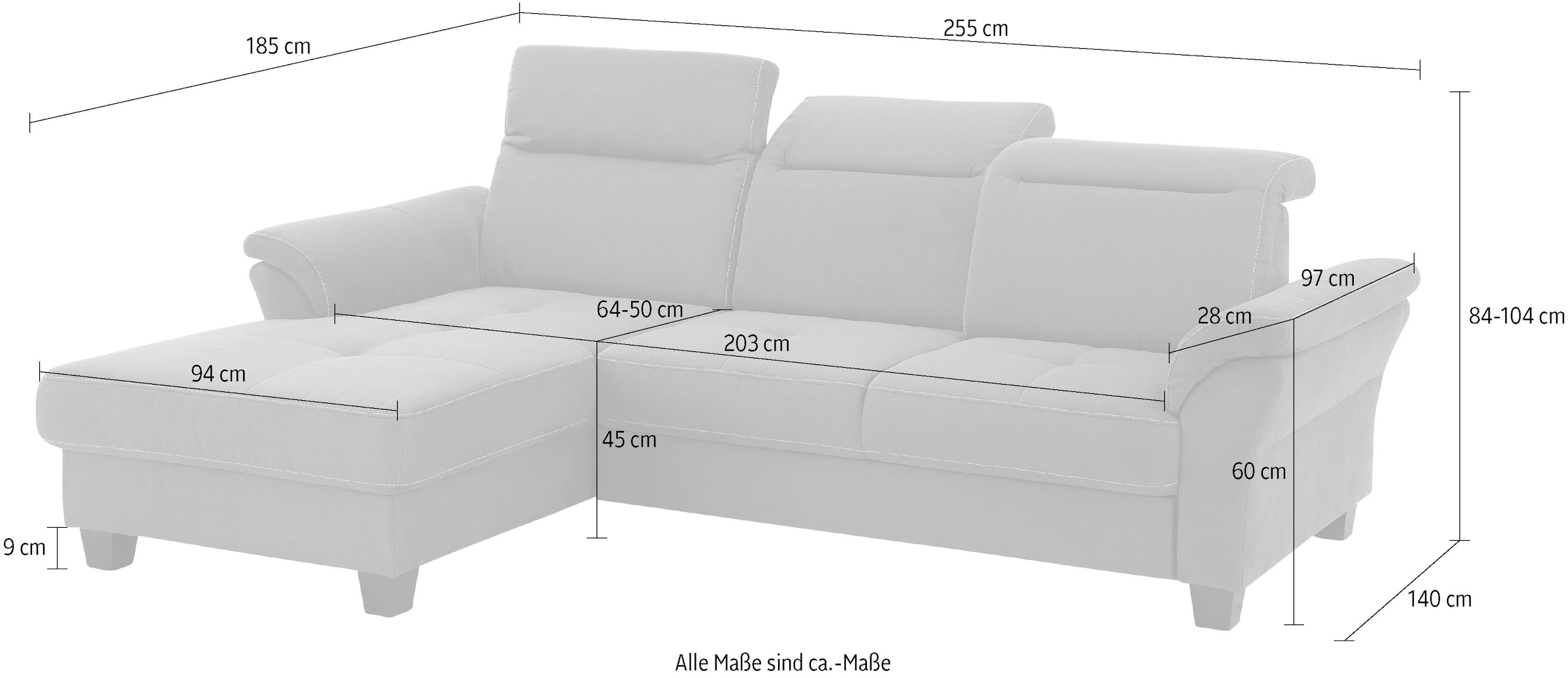 Home affaire Canapé d'angle »Solvei L-Form« mit Recamierenabschluss und Sitztiefenverstellung