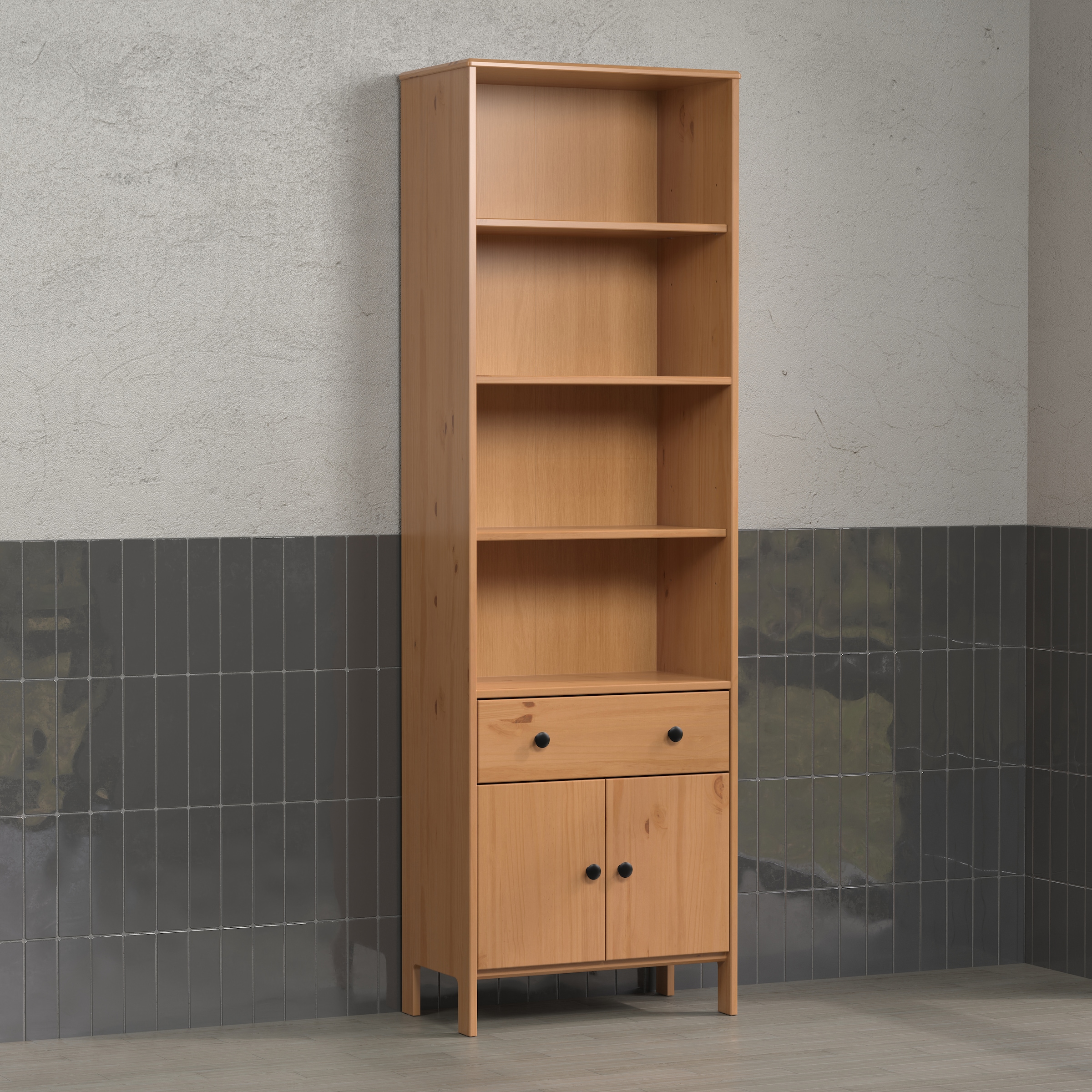 welltime Armoire haute »Kall« 1 cuis tlg. Badezimmerschrank aus Kiefer-Massivholz - Masse (B/T/H) 60/33/188 cm
