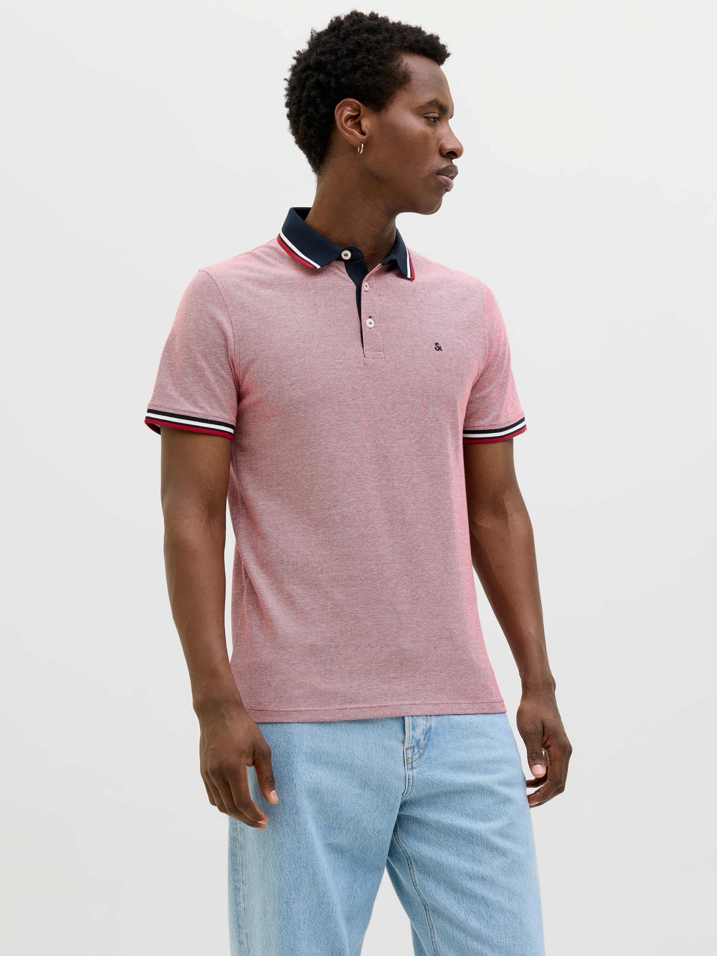 Jack & Jones Polo »JJEPAULOS im Doppelpack mit Logostickerei und Komfort« Paquet, 2er-Pack, 2 cuis unifarben mit Farbeinsatz, modisch, schmal, Baumwolle, Polokragen