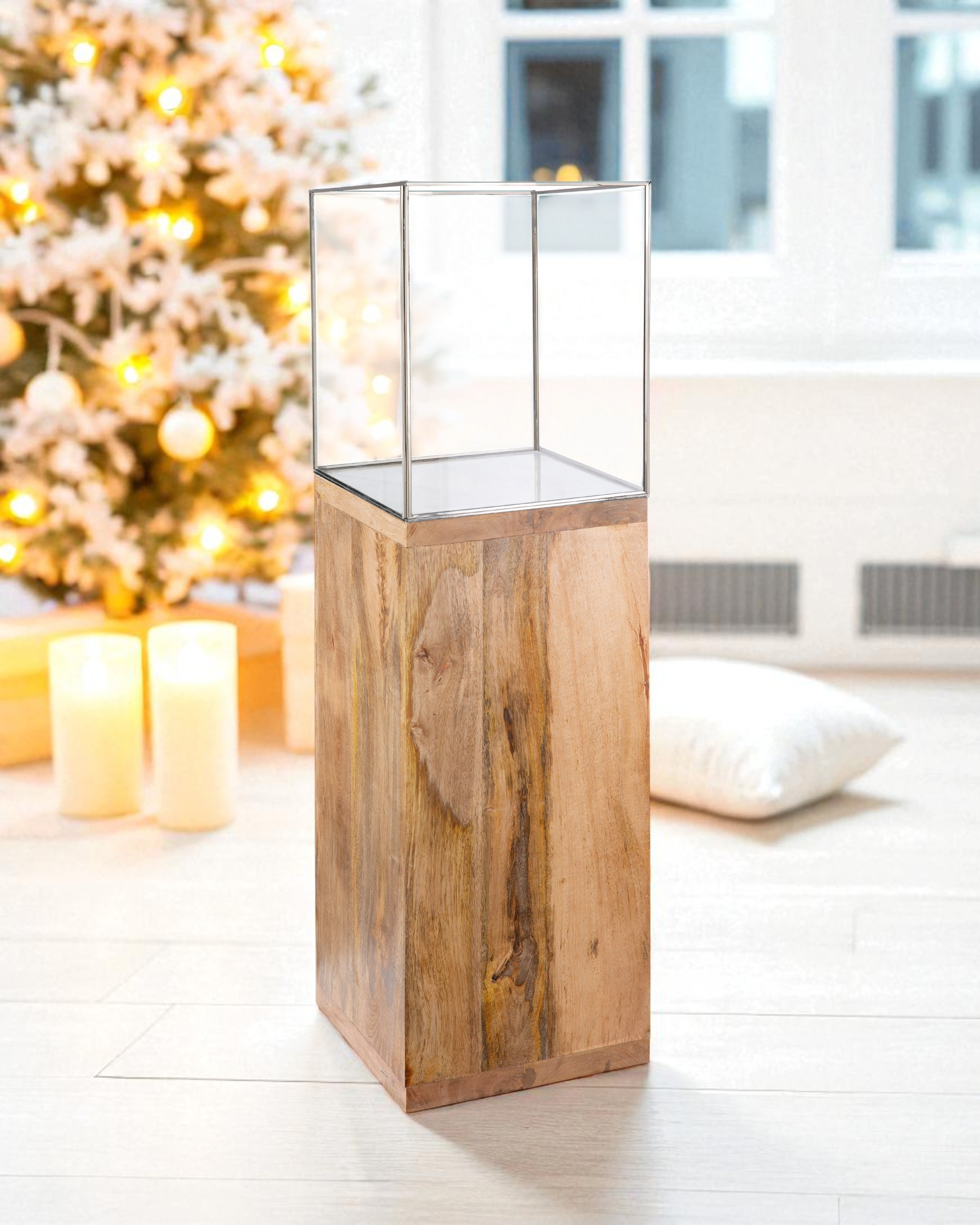 GILDE Photophore de sol »Kerzenhalter Säule« mit geöltem Mangoholz, Höhe ca. 91 cm