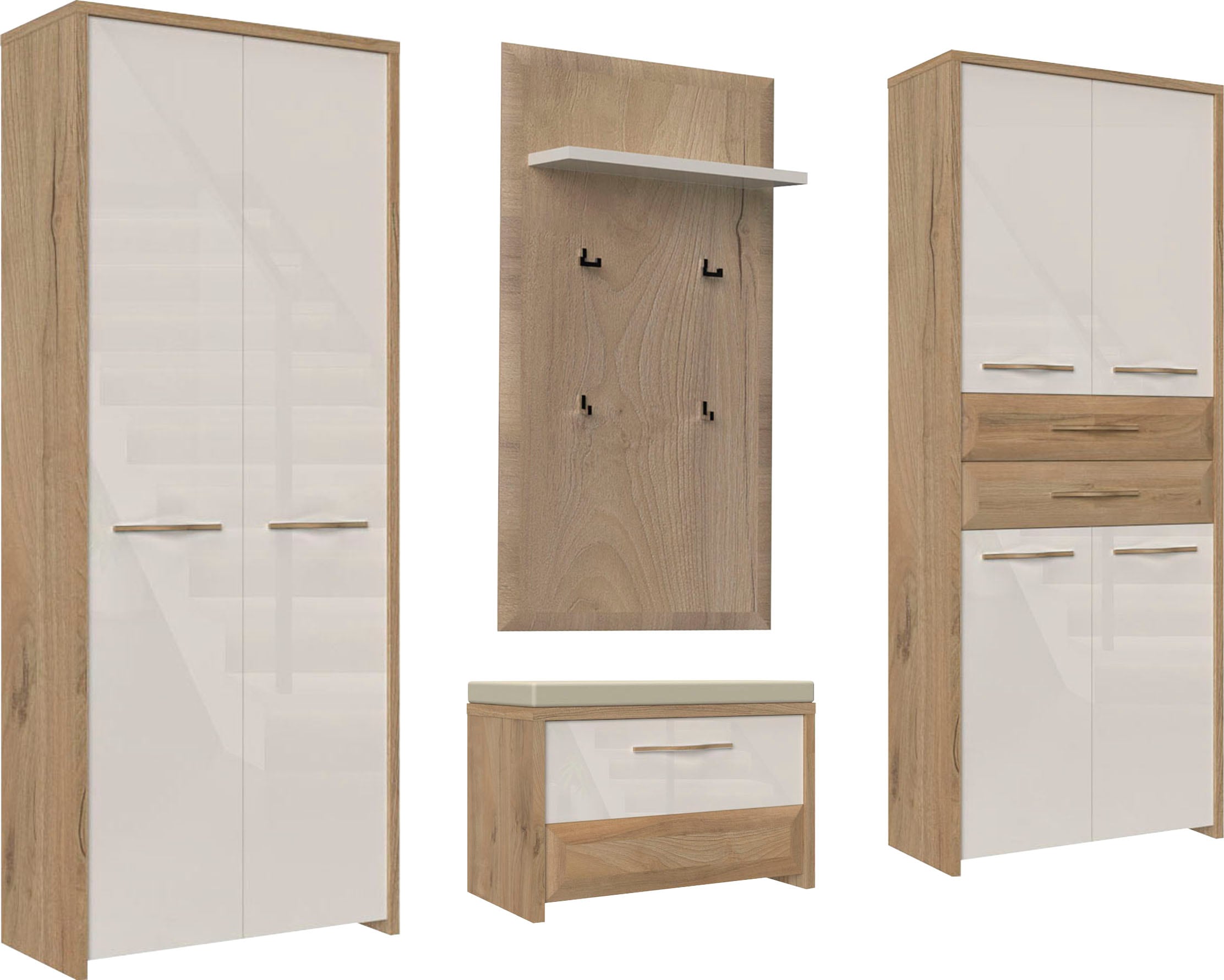 GOODproduct Garderoben-Set »Gala« Set, zwei Garderobenschränke, eine Schuhbank und ein Garderobenpaneel, 4 Stk. tlg.