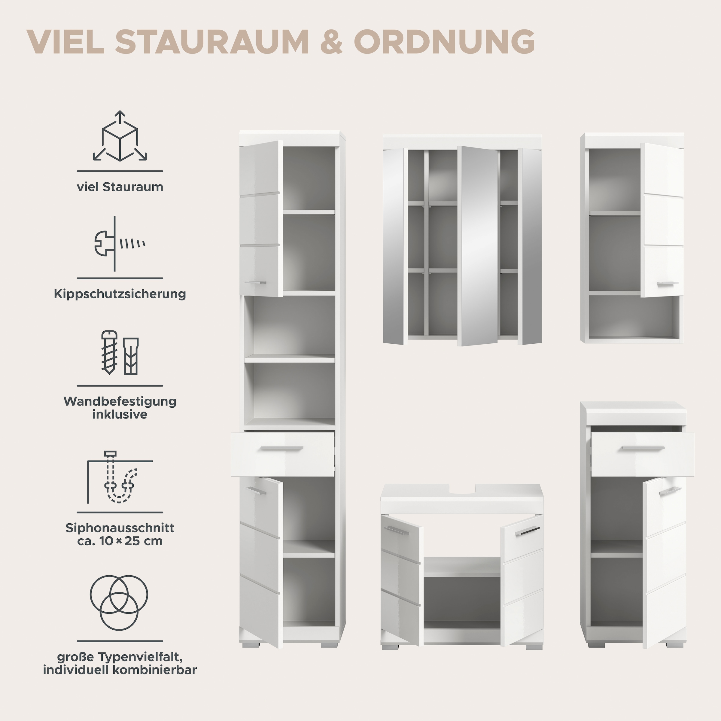 welltime Badmöbel-Set »SIENA, 5 teilig, bestehend aus:« Set, TOPSELLER!, 5 Stk. tlg.