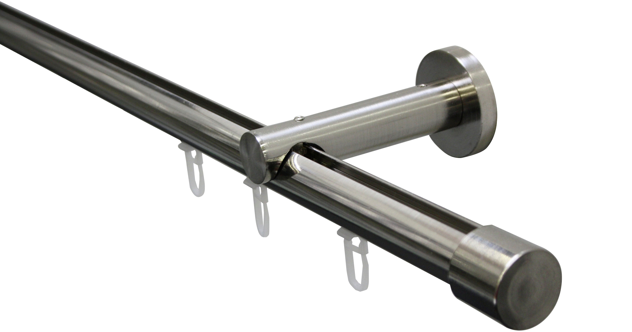 GARDINIA Tringle à rideaux »Set Isa 1-Lauf mit Innenlauf II« Ø 2 mm 1 läufig-läufig mit Bohren, Wandmontage, Metall, Komplettes Gardinenstangen-Set