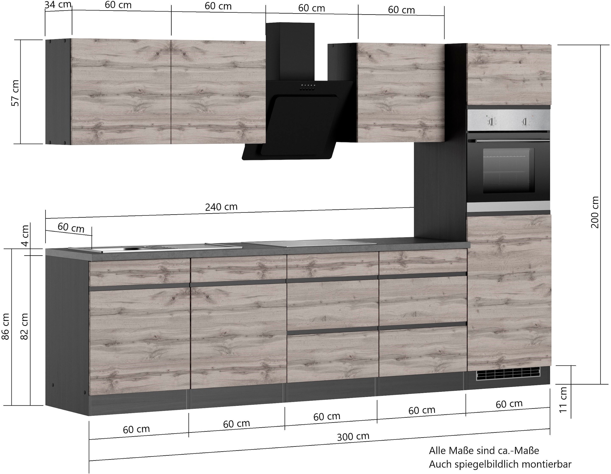 KOCHSTATION Kitchenette »KS-Riesa« largeur d’installation 300 cm, sans appareils électriques