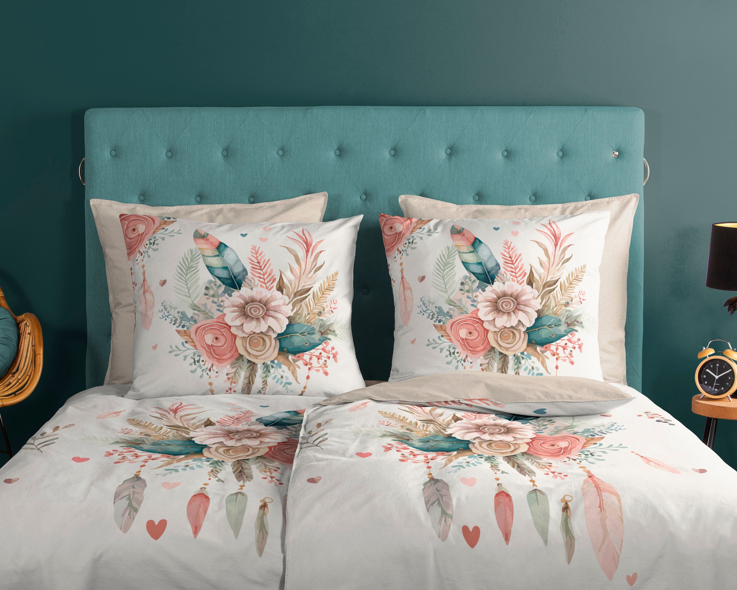 good morning Wendebettwäsche »Videl« 2 Stk. tlg. Baumwolle, 135x200, Reissverschluss, Wendeoptik, Blumen, Federn, Sand