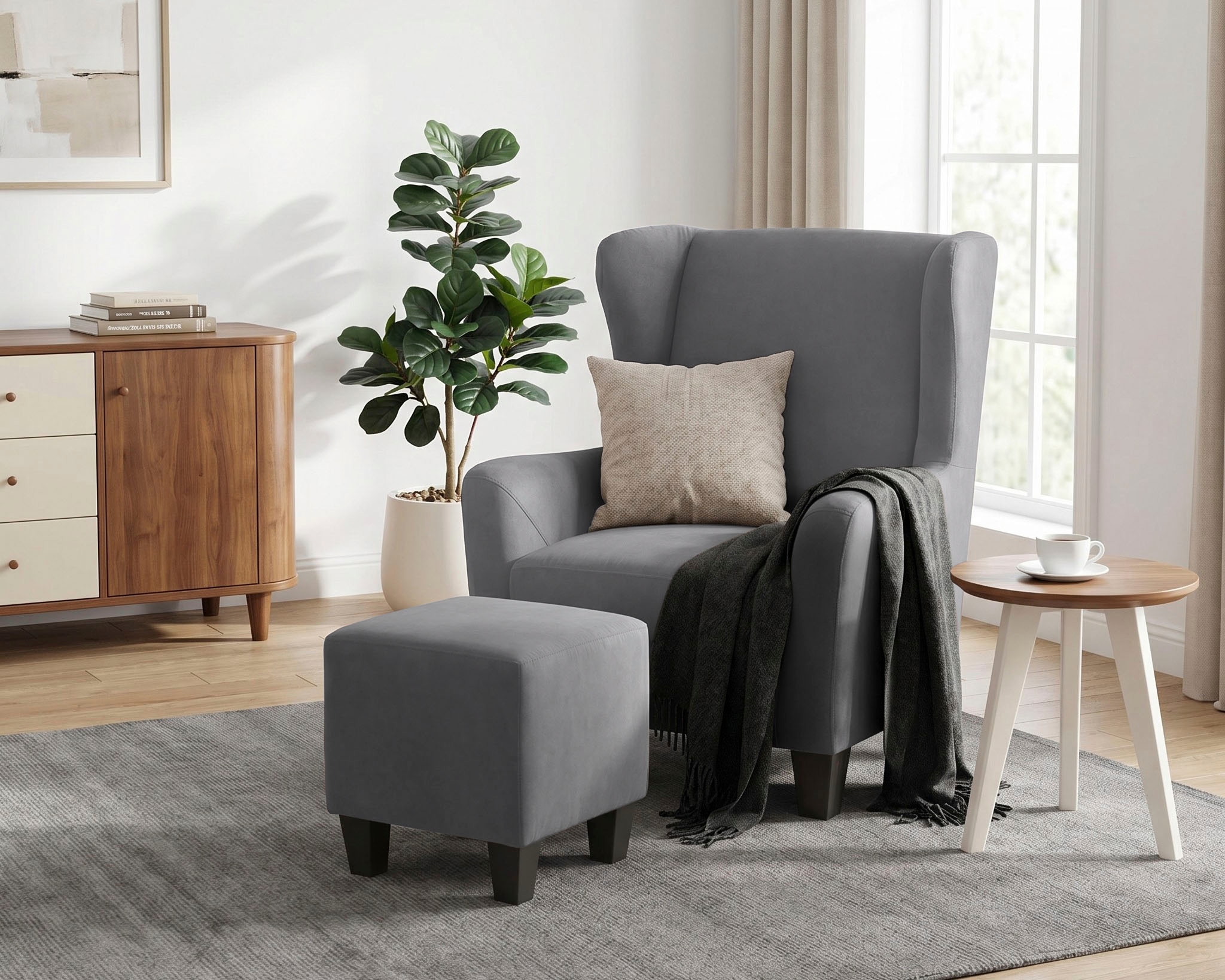 GOODproduct Ohrensessel »CHILLY, Microfaser-Bezug, Sessel mit Hocker« Set, bestehend aus Sessel und Hocker, 2 Stk. tlg. Unser Dauertiefpreis