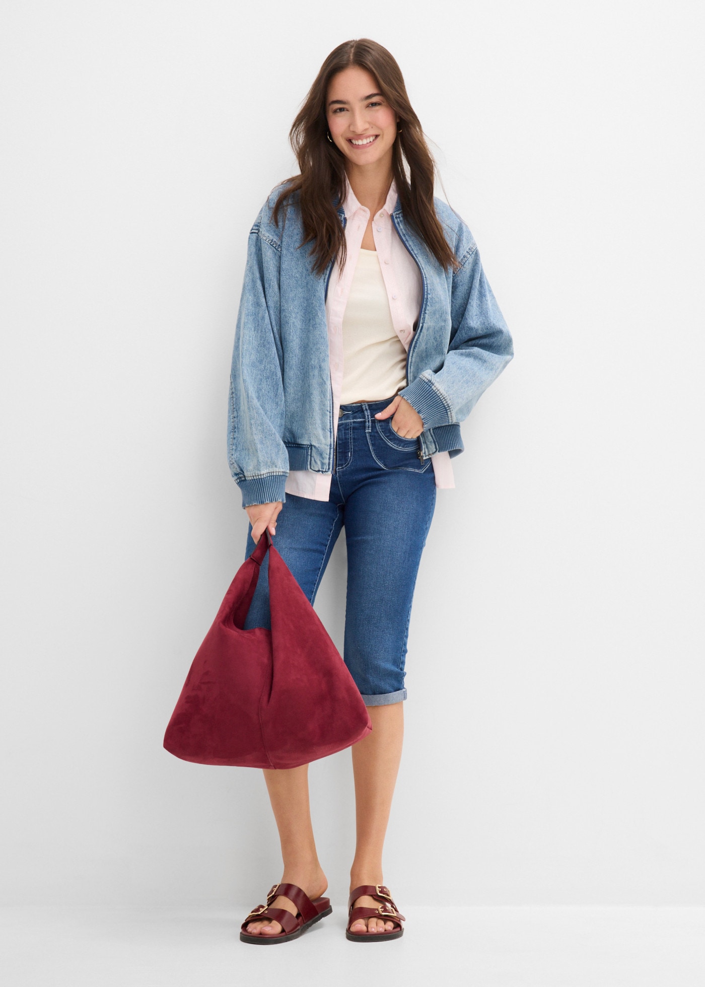 bonprix Caprijeans mit Stretch-Anteil, leichte Waschung, 5-Pocket-Style