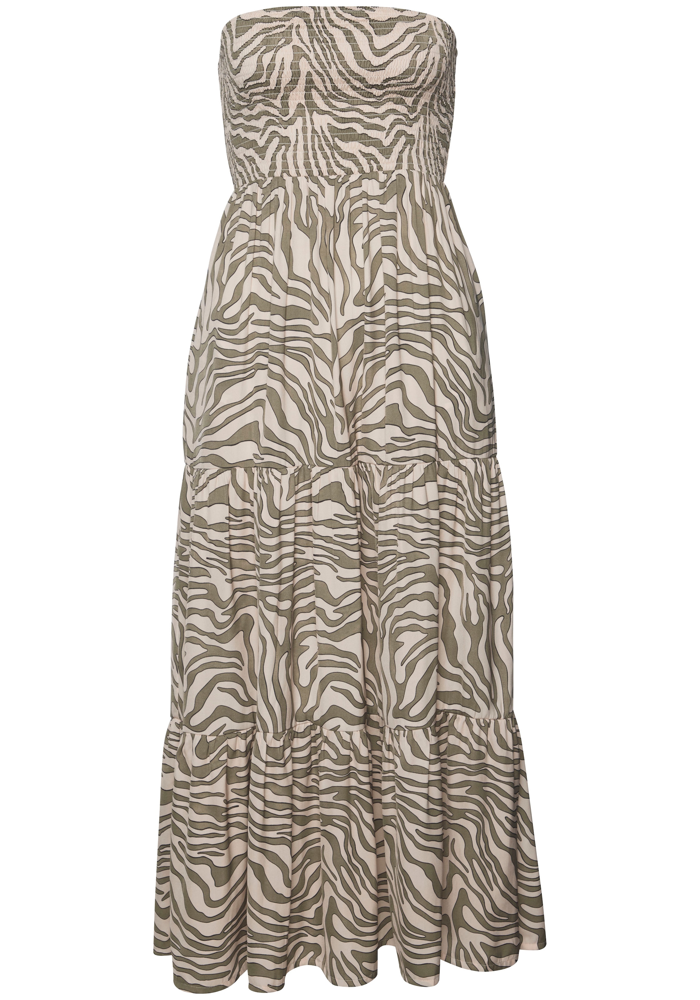LASCANA Bandeaukleid Seitennahttaschen mit Animaldruck, schulterfreies Maxikleid, Sommerkleid mit Taschen