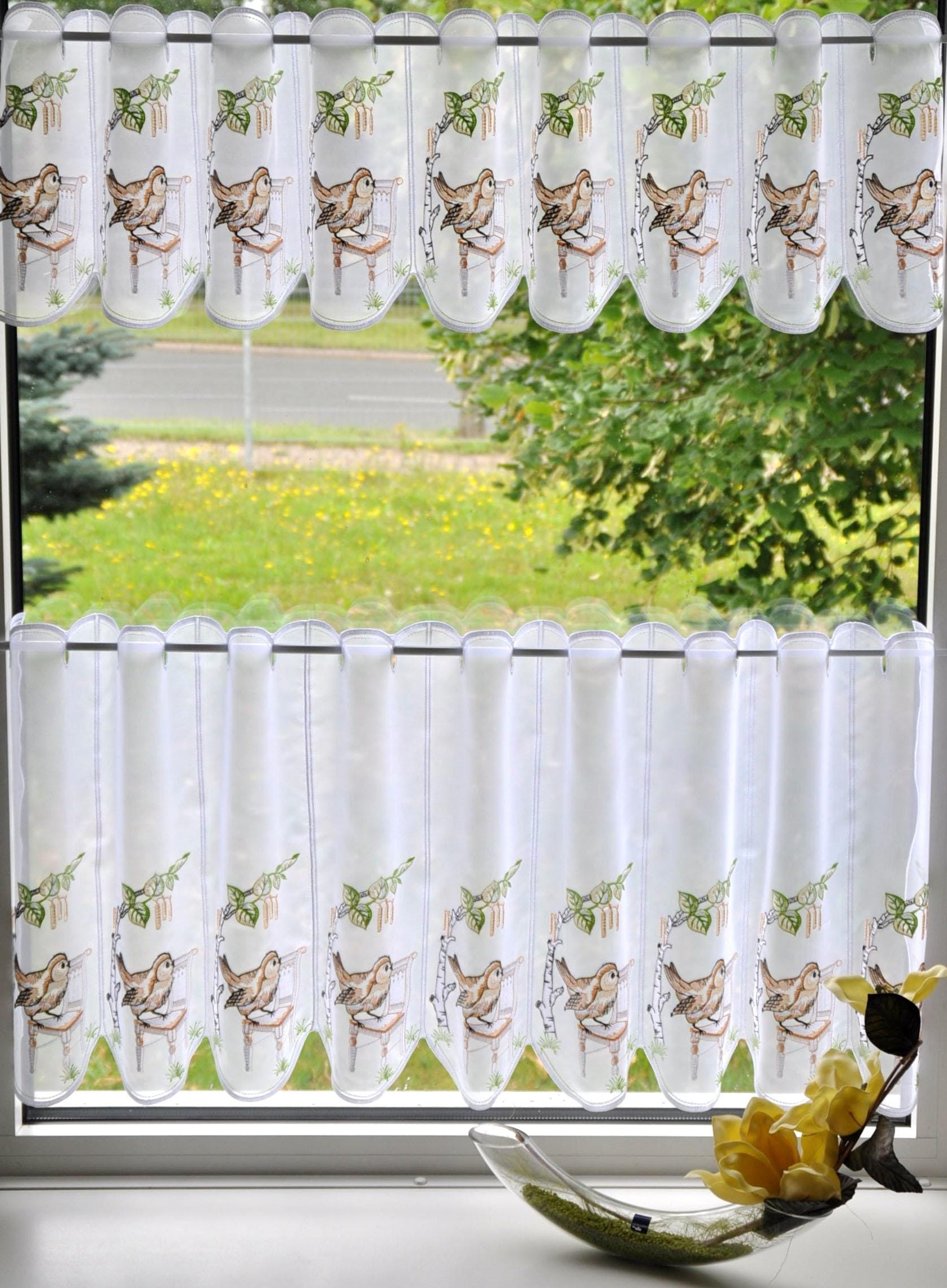 Stickereien Plauen Rideau à vitres »Vöglein auf Stuhl« Passage tige 1 cuis tlg.