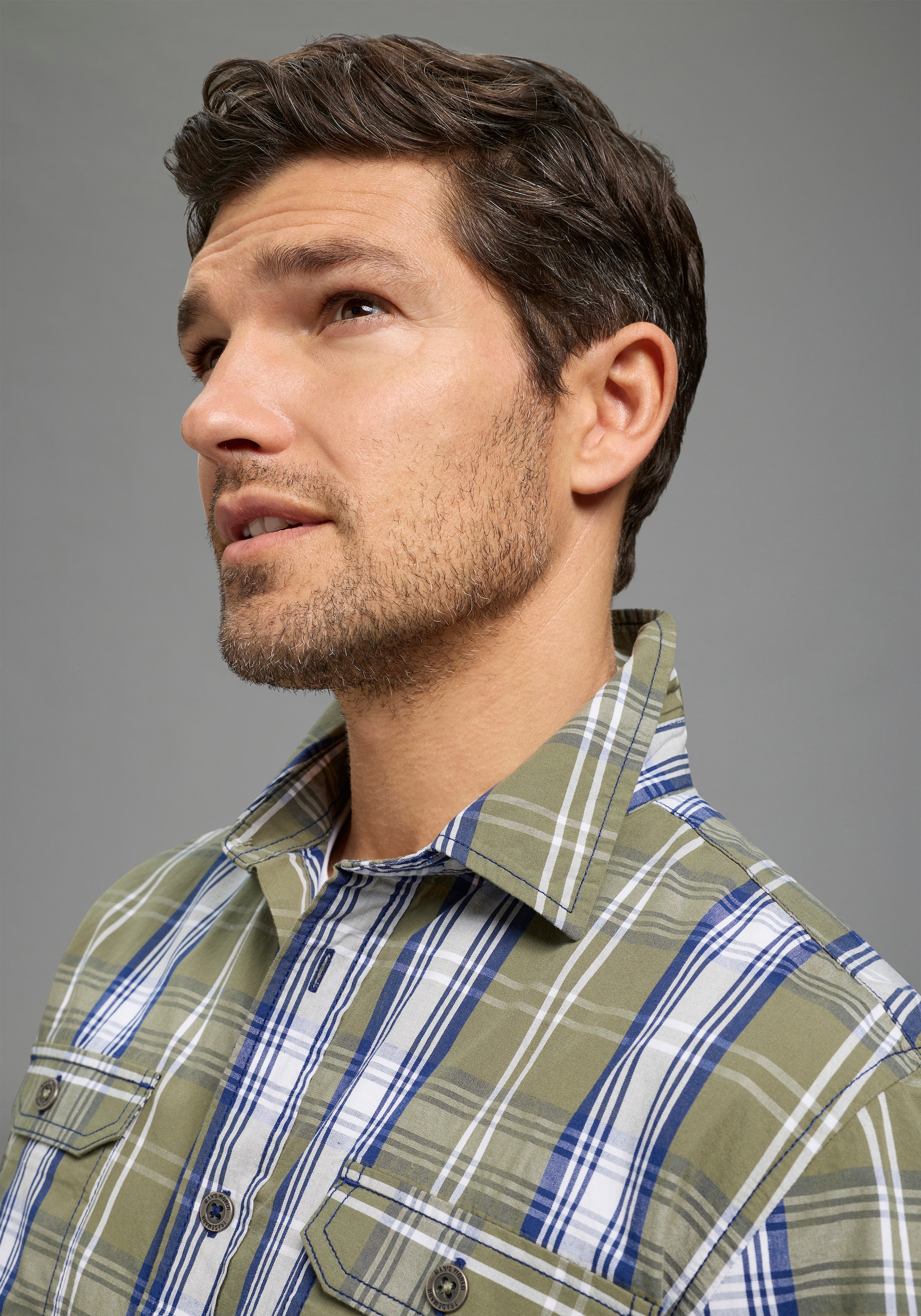 Man's World Chemise à carreaux Kurzarm, für Casualmode, Basic, Frühling und Sommer, aus Baumwolle