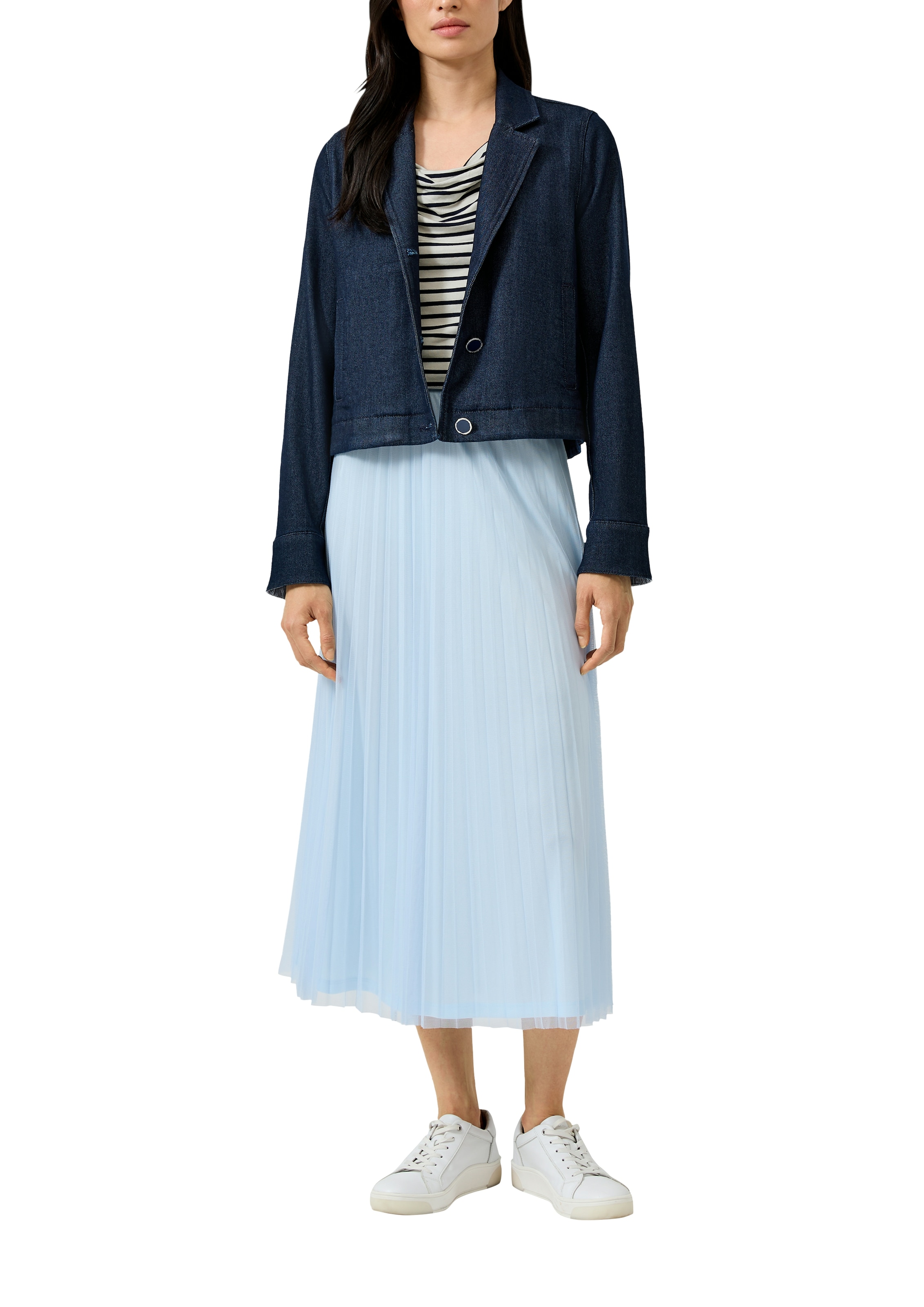 s.Oliver BLACK LABEL T-Shirt mit Wasserfallausschnitt und Streifen-Design