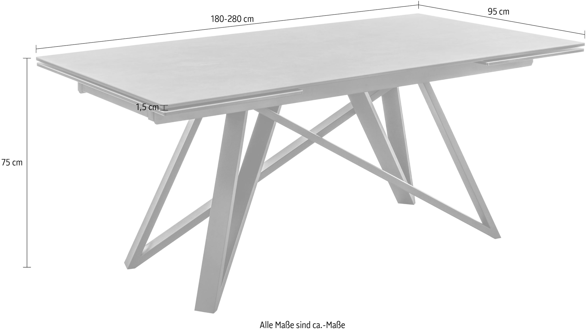 Stolkom Esstisch »Charly Esszimmertisch Keramik, ausziehbar 280 cm, BxHxT 180x75x95 cm« Keramikoberfläche,Tischplatte beidseitig ausziehbar 180 auf 280 cm