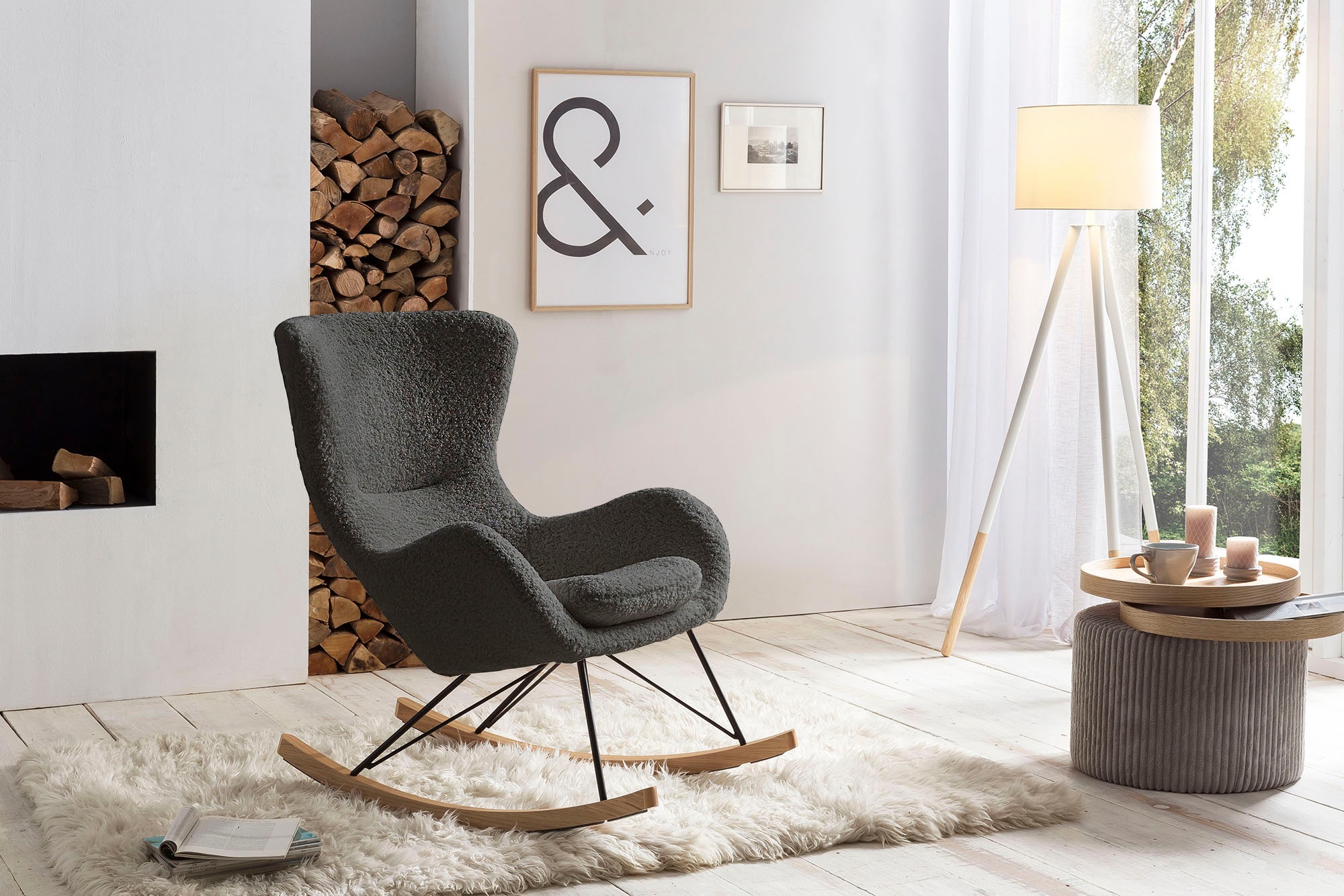 SalesFever Schaukelsessel »Entspannender Schaukelstuhl« In charmantem Teddyfell-Design