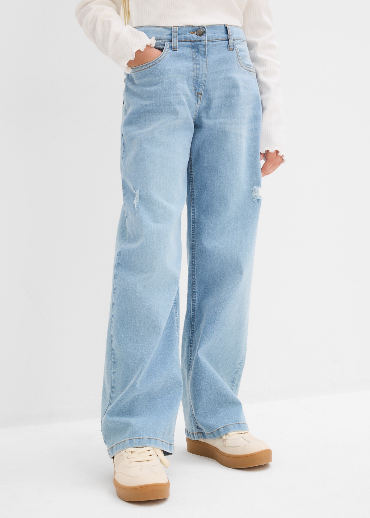 bonprix Jeans large coupe décontractée, taille mi-haute, avec style cinq poches