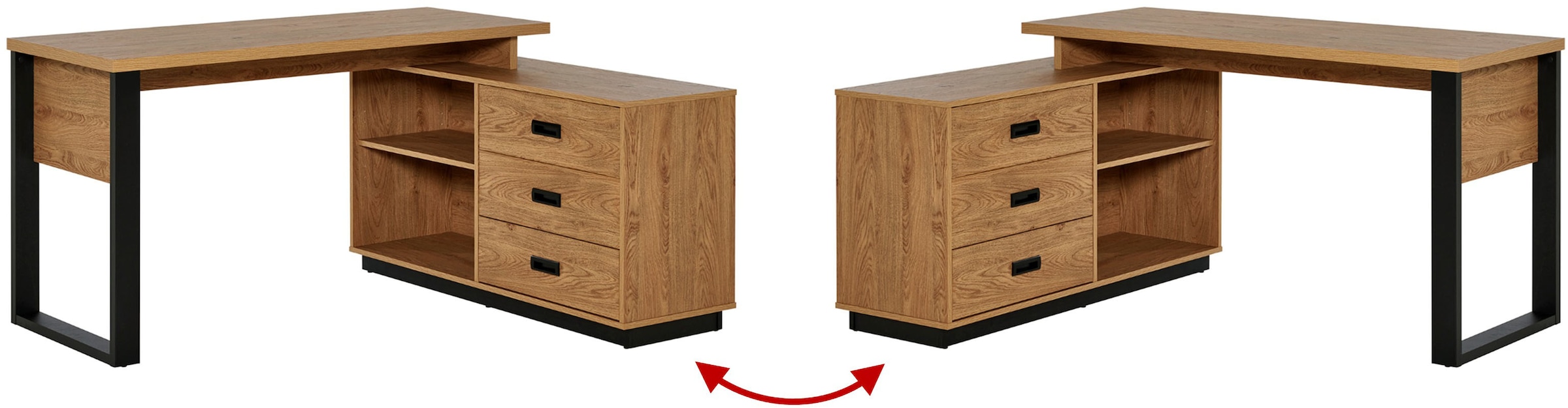 Jahnke Bureau d'angle »RIVA C 150 E« 1 cuis tlg. montage réversible, espace de rangement & passage de câbles, largeur 150 cm