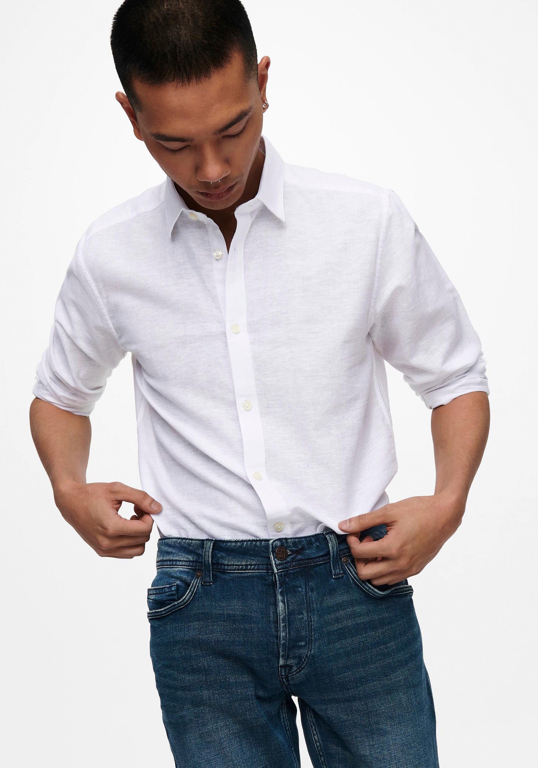 ONLY & SONS Langarmhemd »ONSCAIDEN LS SOLID LINEN SHIRT NOOS«