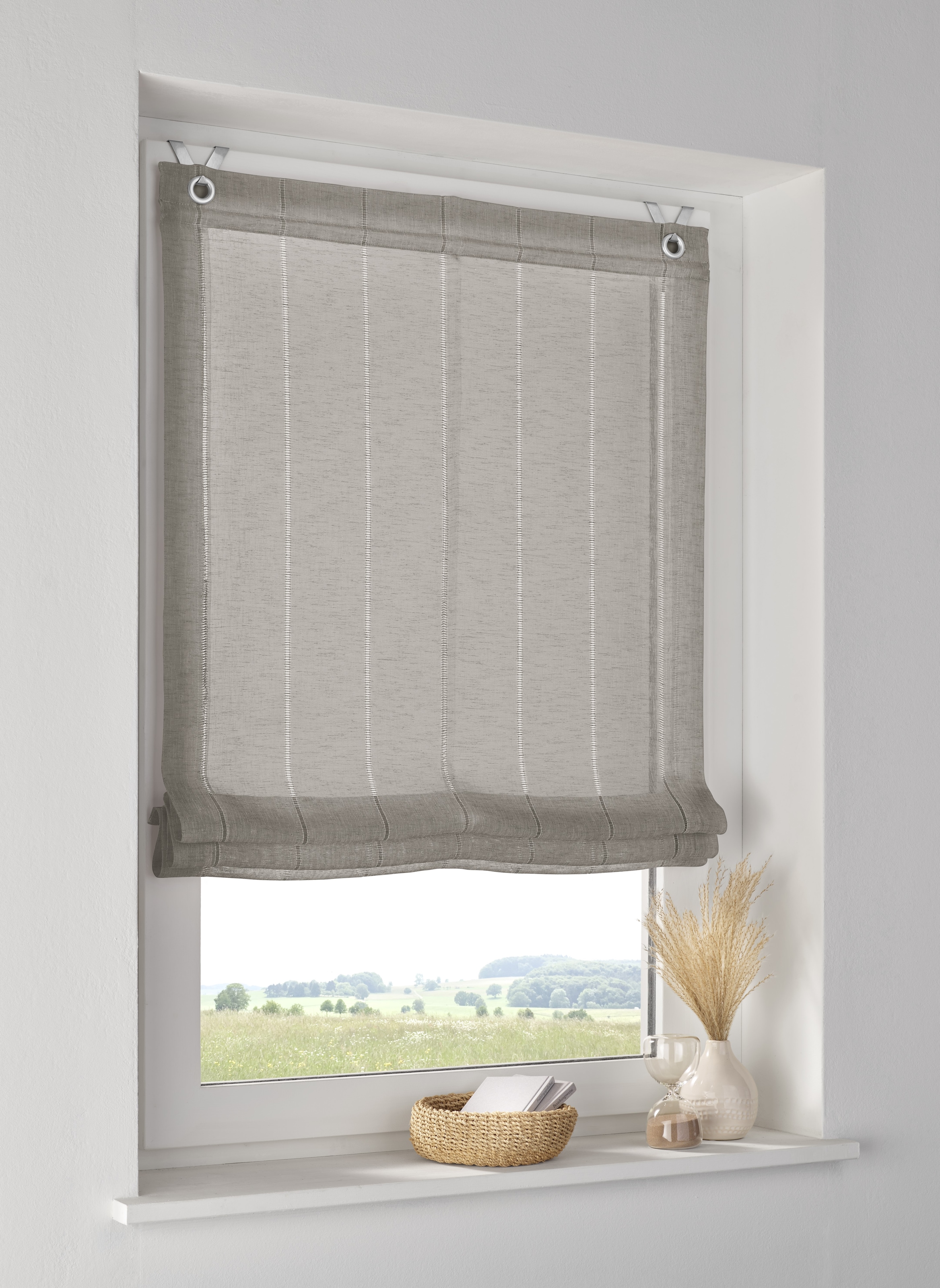 Kutti Paroi japonaise »Aya, Leinenoptik, eingewebte Streifen, lichtdurchlässig« mit Suspension du crochet Aucun perçage requis suspendu librement T-shirt d'été, col rond, mélange coton avec modal