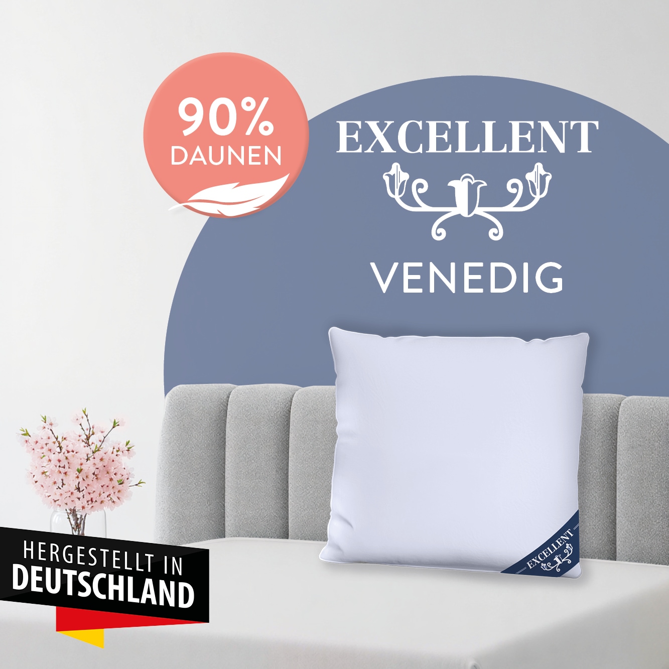 Excellent 3-Kammer-Kopfkissen »Venedig, Kissen 1-tlg. oder 2-tlg. hergestellt in Deutschland!« Füllung: 90% Daunen  (Aussenkammer) 1 Stk. tlg. Kopfkissen in 40x80 und 80x80, Hohenstein Institute ausgezeichnet