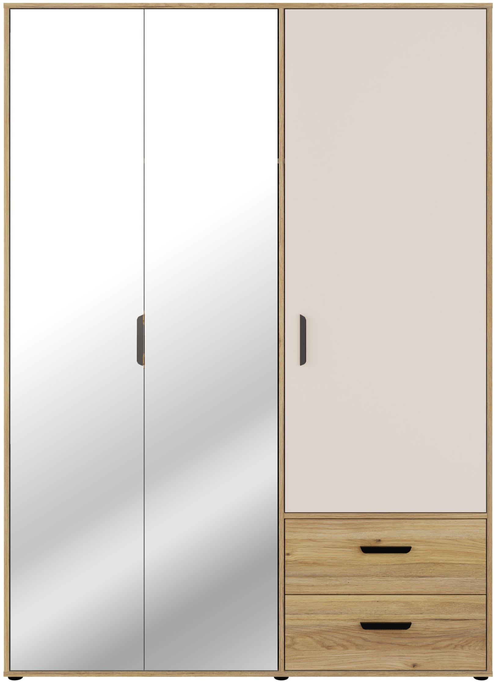 GOODproduct Kleiderschrank »AALOX, Spiegel, 3 Türen, 2 Schubladen, viel Stauraum, schwarze Griffe« Schrank ca. 140 bis 150 cm breit, schwarze Griffe, zeitloses Design