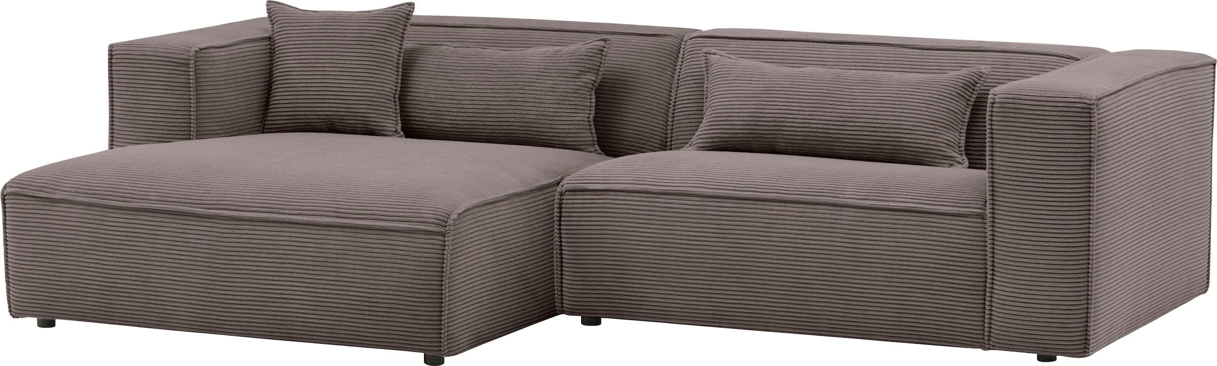LeGer Home by Lena Gercke Canapé d'angle »PIARA mit Kedernaht, Cord, Leinenoptik o. Strukturstoff, Couch, L-Form« ottomane à droite/gauche au choix, pieds noirs, confort d'assise agréable