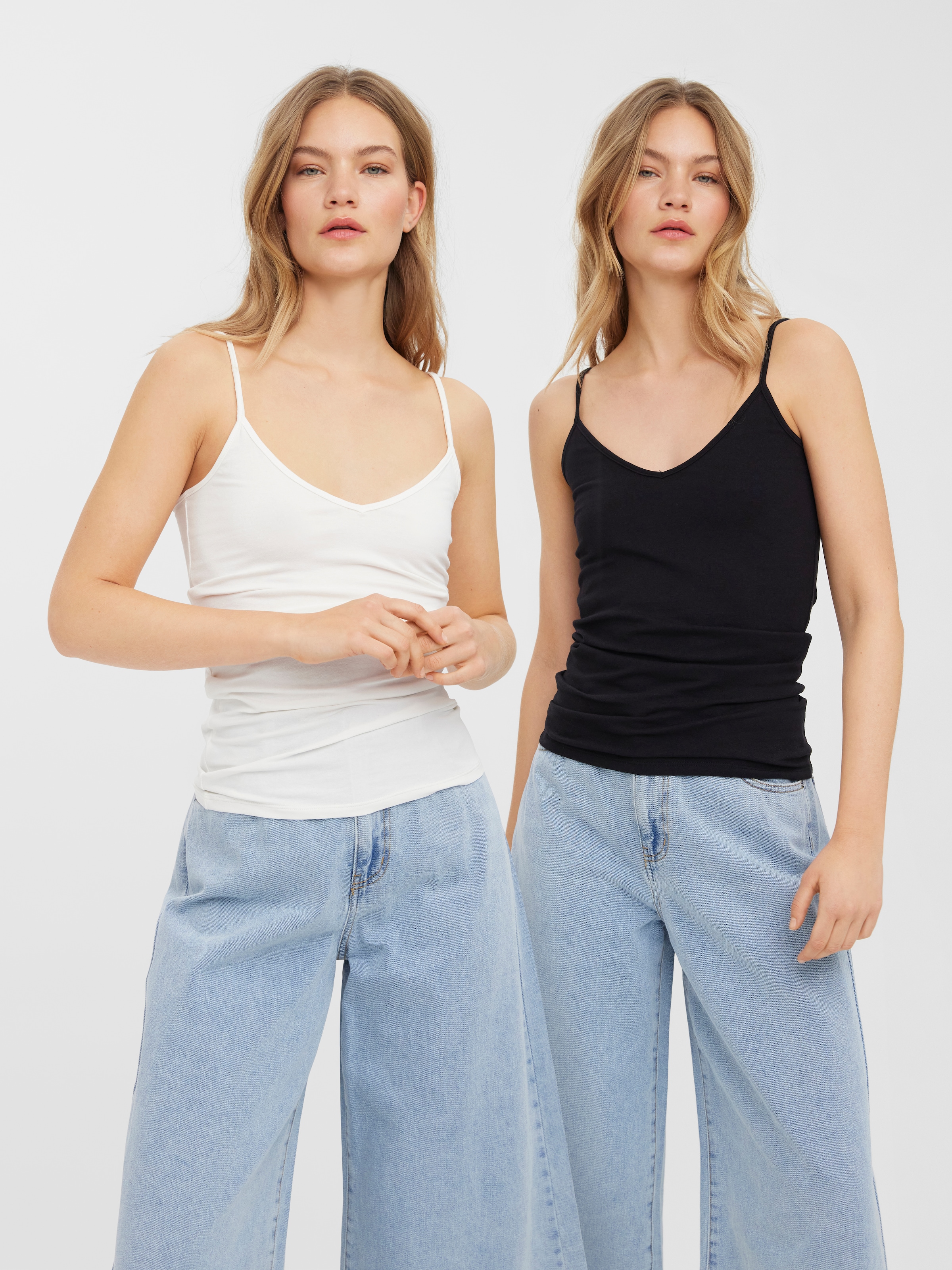 Vero Moda Top à bretelles spaghetti »VMMAXI MY SOFT V SINGLET 2PACK« pack de 2, 2 Mélange de coton, coupe slim