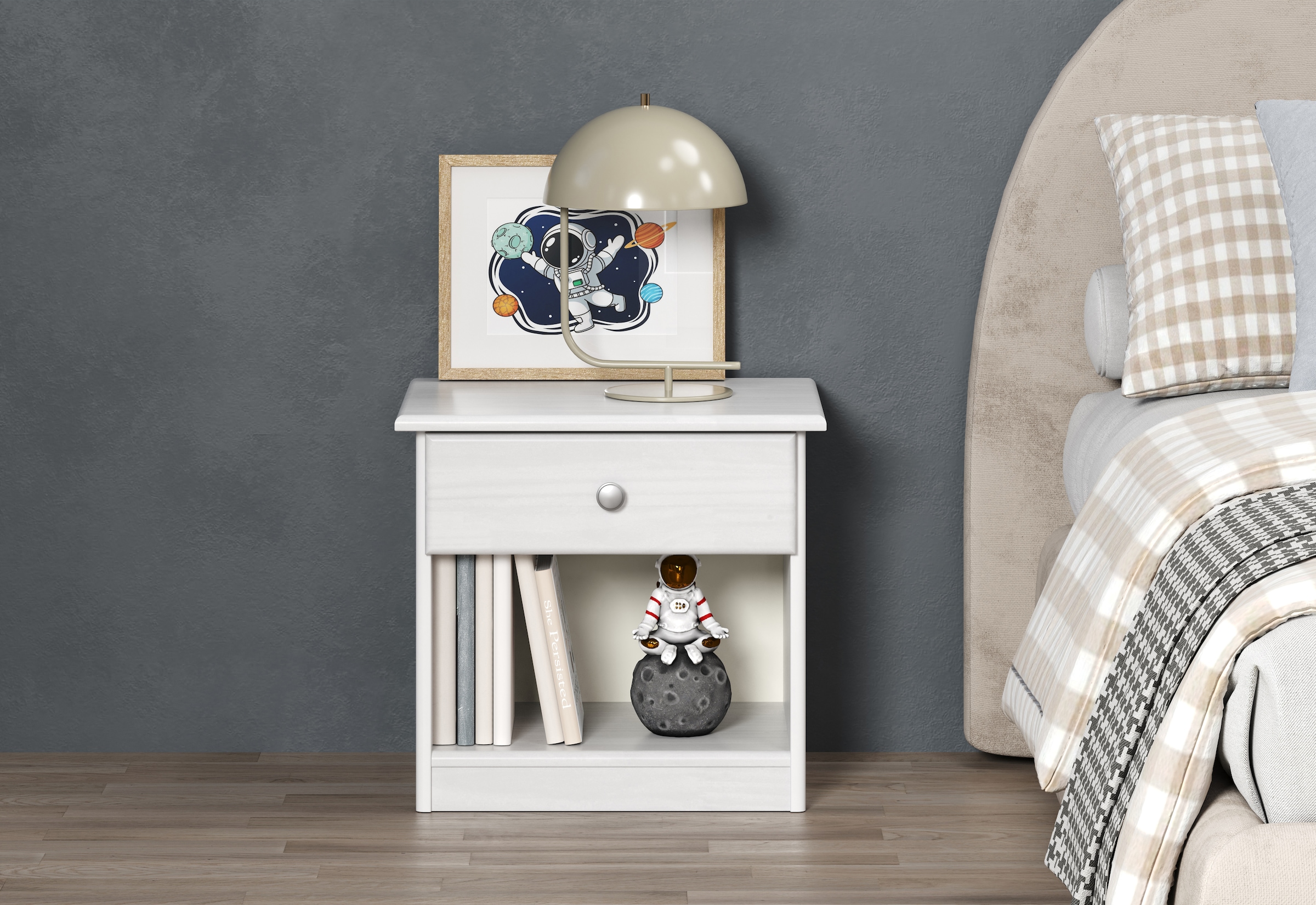 Home affaire Table de nuit »Delsbo Nachtschrank Schrank Schlafzimmer Beistellschrank« Landhaus Design aus Kiefernholz, 1 cuis tlg. Massivholz Nachttisch Weiss lackiert - Nachtkonsole (B/T/H) 44/34/41 cm