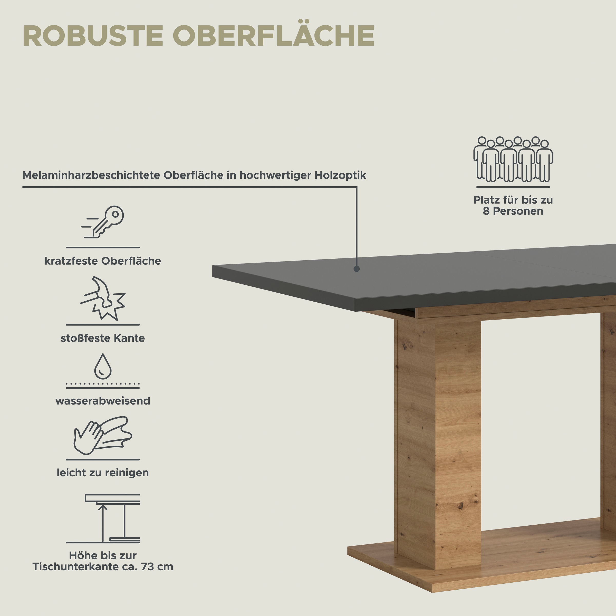 Home affaire Esstisch »Motus, ausziehbar 150 -190 cm, inklusive 40 cm Einlegeplatte« Set, 1 Stk. tlg. Doppelsäulengestell mit Bodenplatte, Tisch, Esstisch, Küche