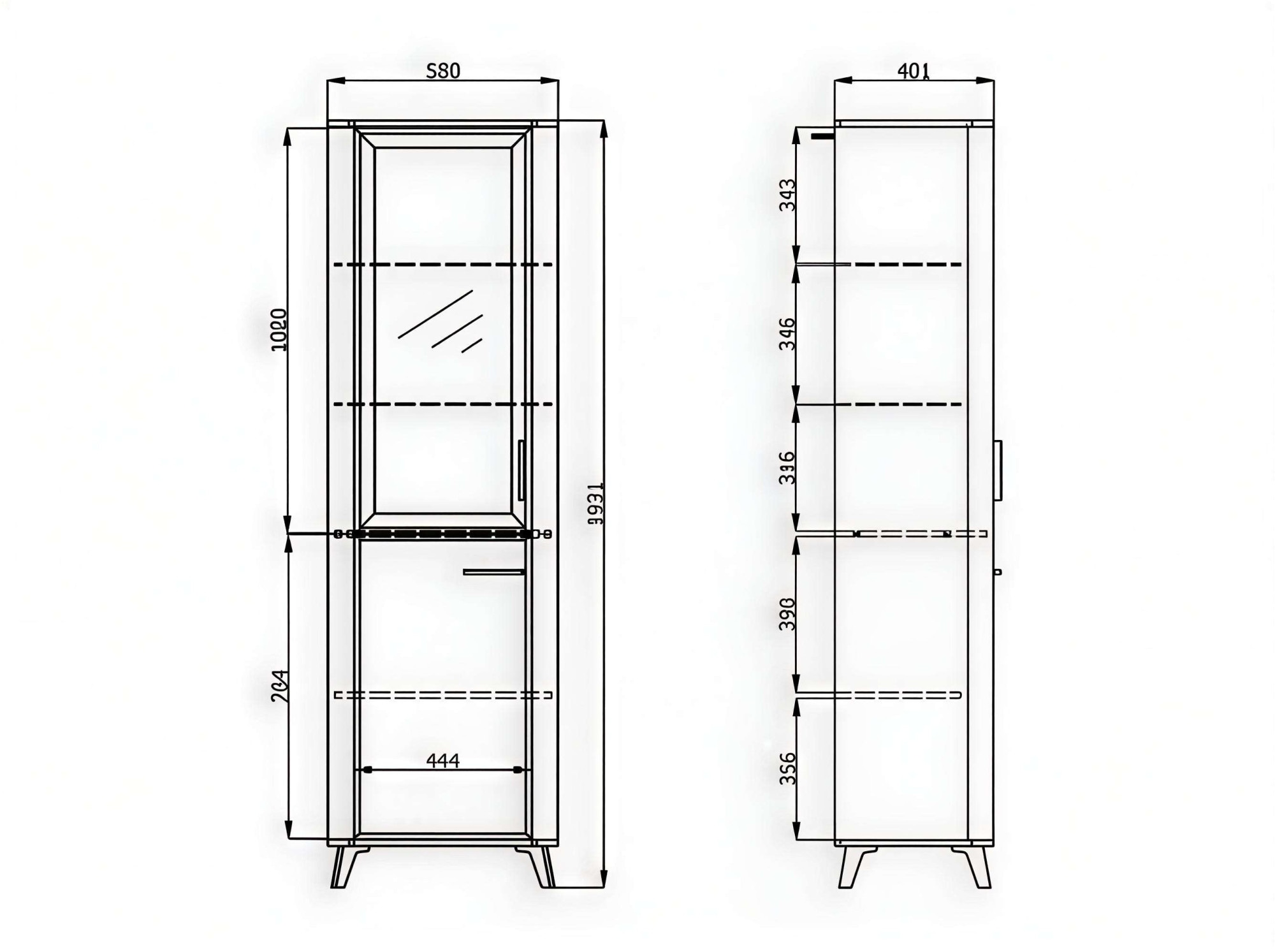 Home affaire Vitrine »Darwen Vitrinenschrank, Glasschrank, Standvitrine, Highboard/Sideboard« 2 Türen, 4 Einlegeböden, 5 Fächer, Gesamtmasse (B/T/H): 58/40/193 cm