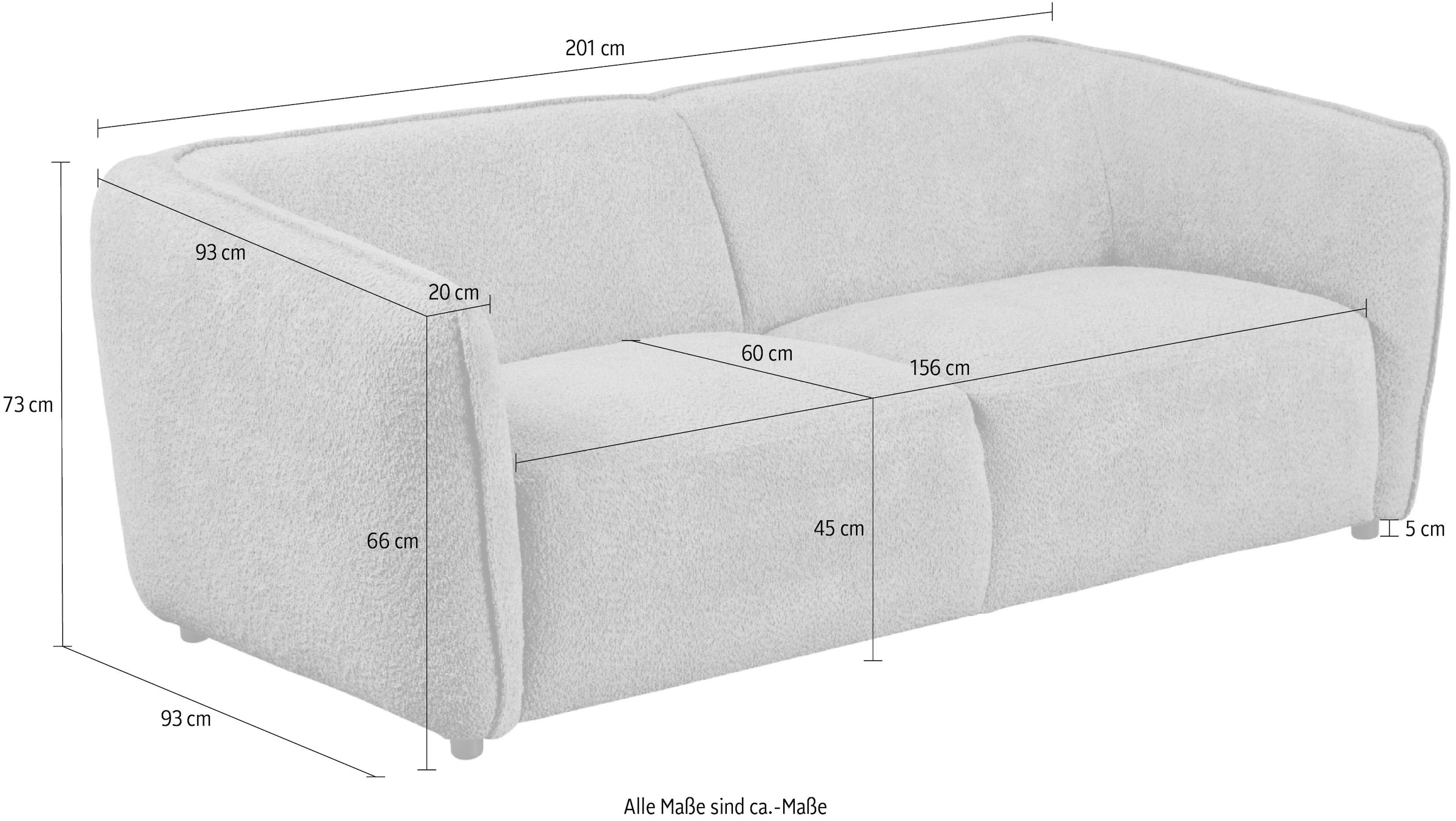 Home affaire 2,5-places »OSTRUP, Naturtöne, Boucle oder Chenille« largeur 201 cm, forme organique aux courbes douces