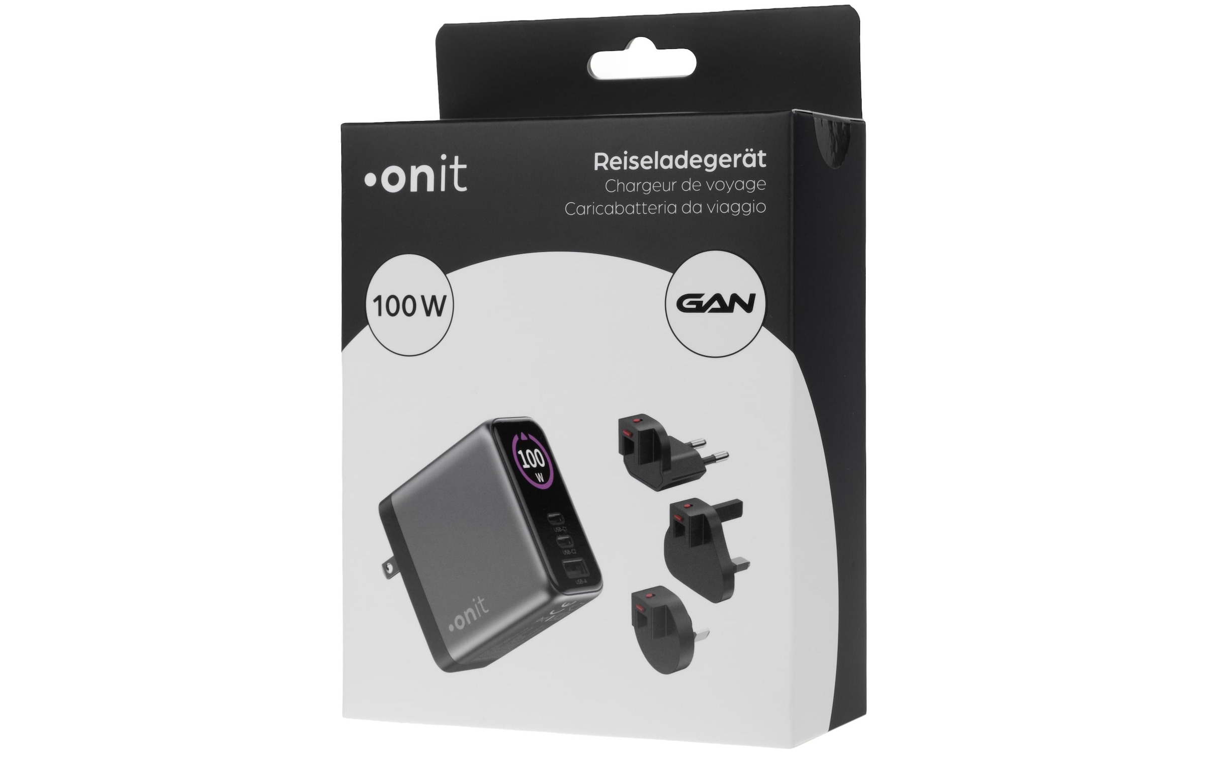onit USB-Ladegerät »Travel 2C1A 100 W GaN« Reiseladegerät mit Wechseladaptern für den weltweiten Einsatz