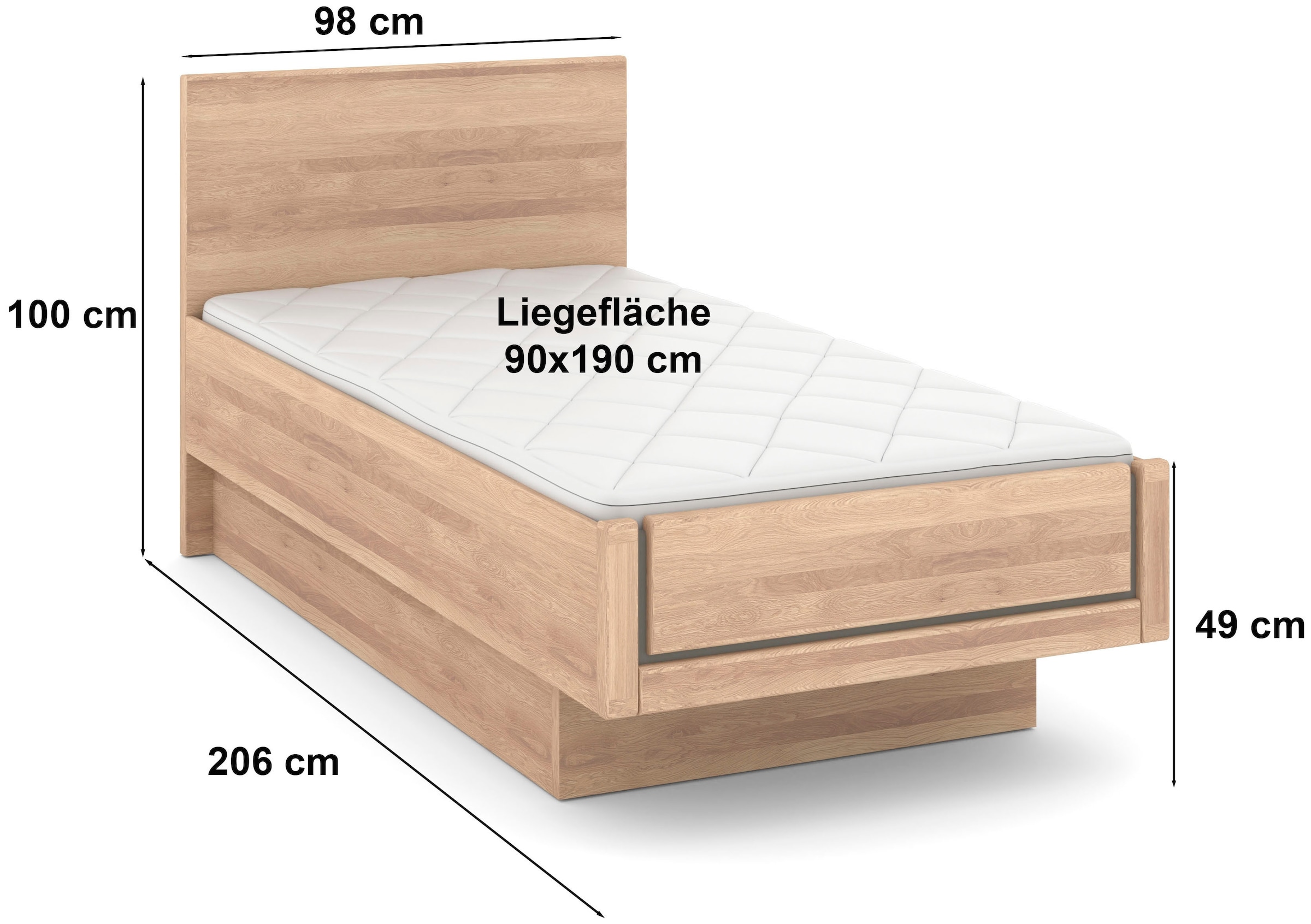 Musterring Lit en bois »Sorrent, Bettgestell, Bettrahmen, teilmassiv Eiche« chêne partiellement massif, réglage hauteur allongée, pied à plots