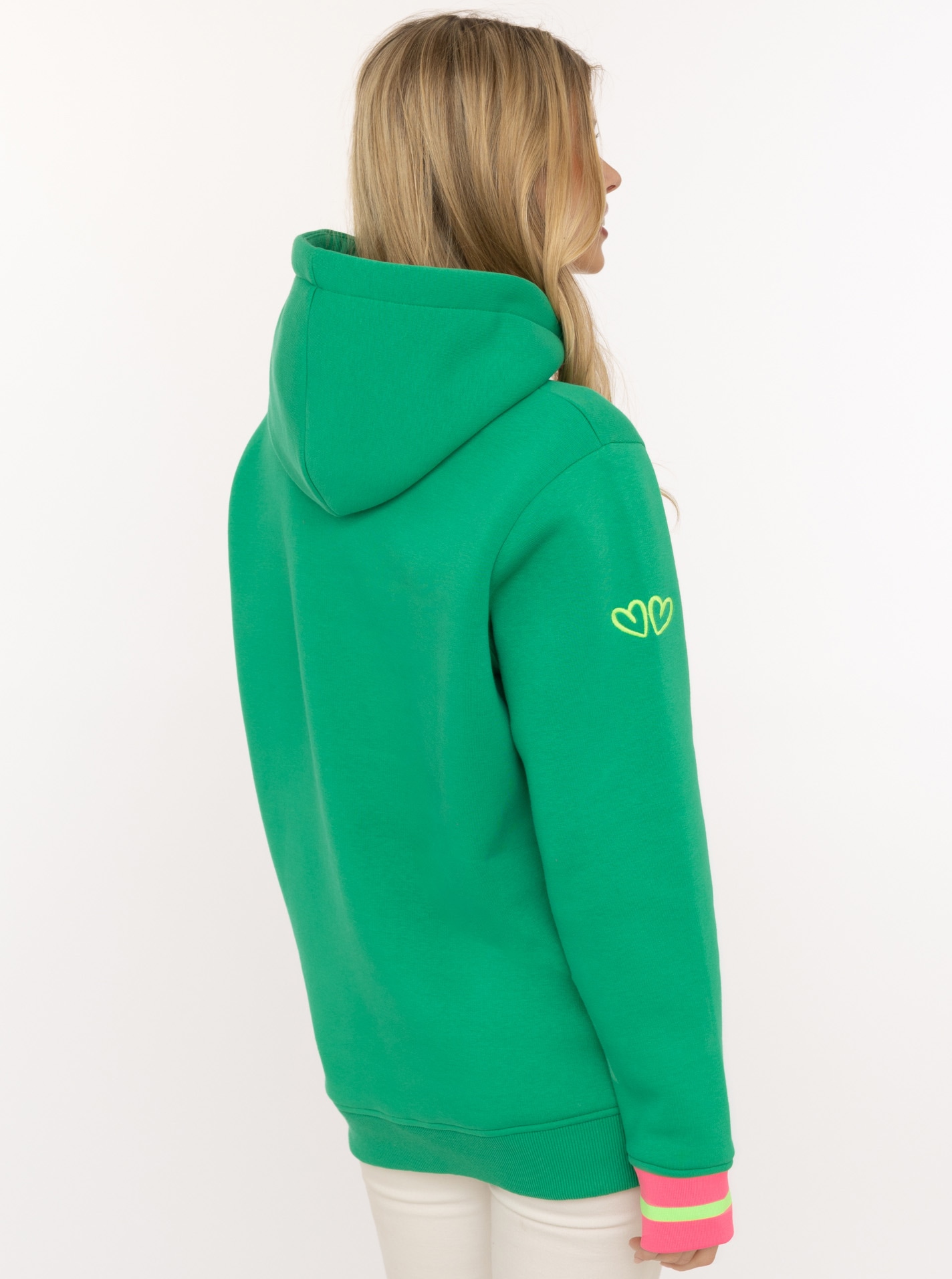 Zwillingsherz Hoodie »"SMILE"«, grande broderie, poignets rayés, poche avant, capuche
