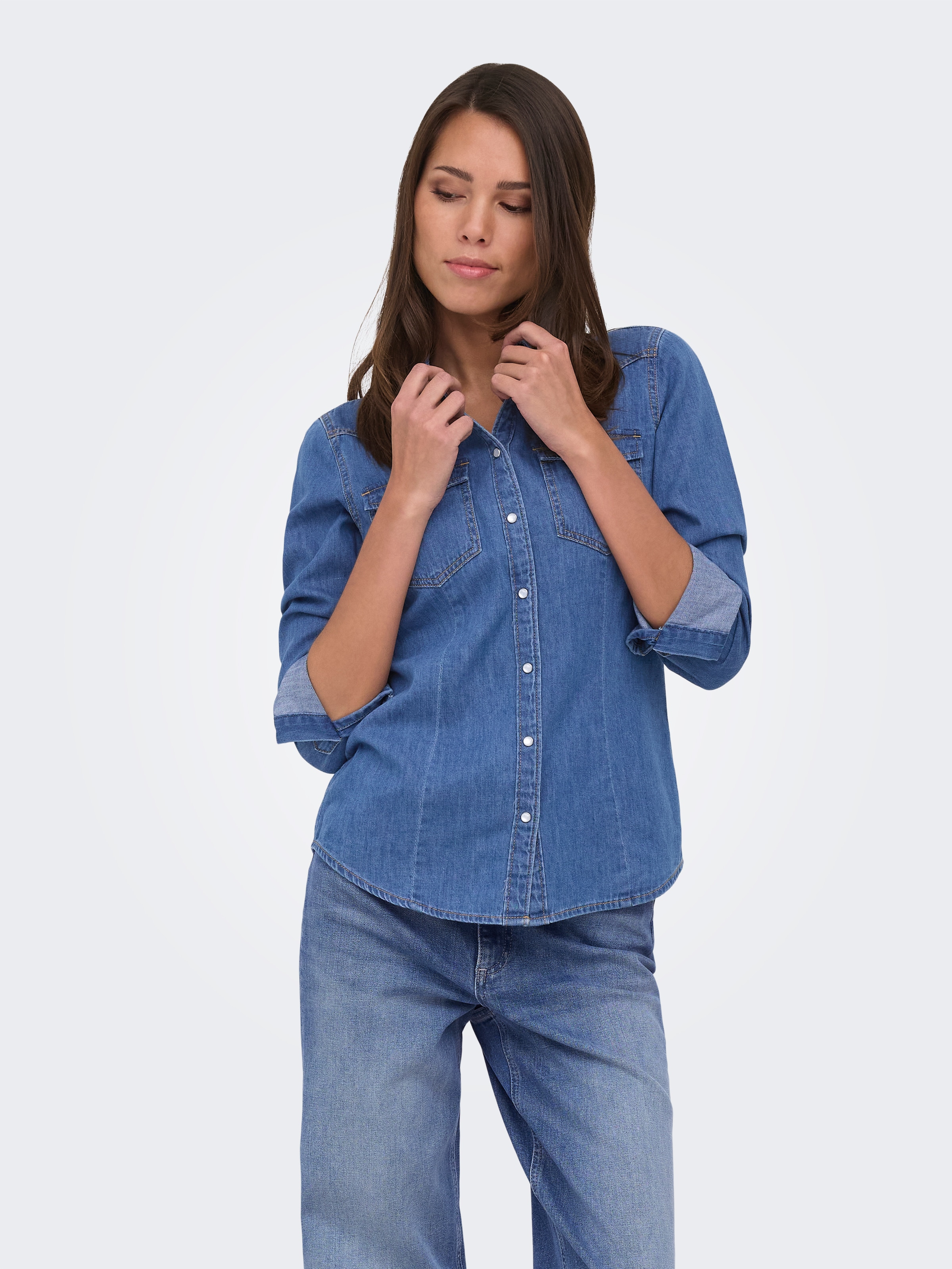 JDY Blouse en jean »JDYSANDIE L/S SHIRT DNM« Coton, denim, coupe slim